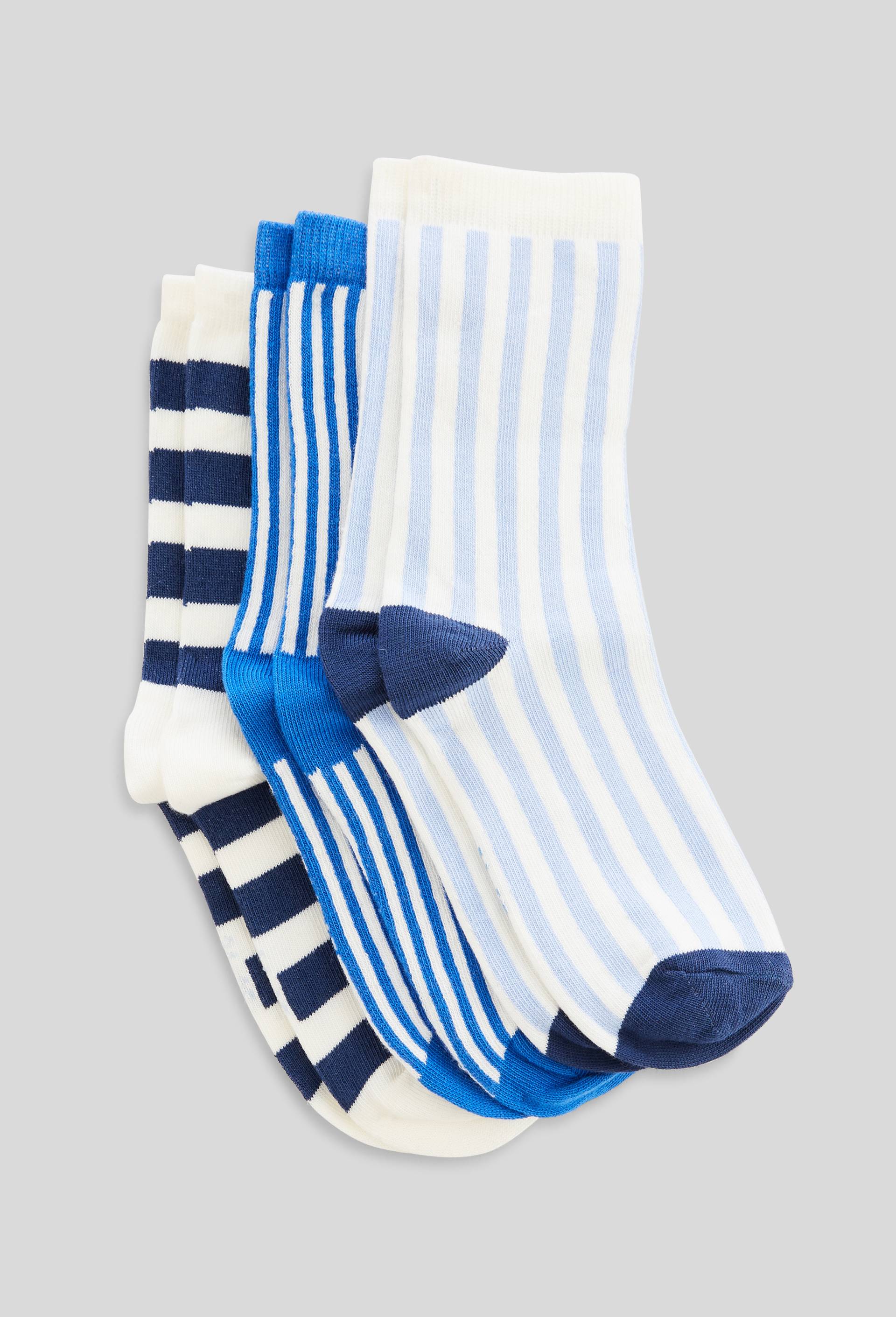 Lot de 3 paires de chaussettes ray&eacute;es contenant du coton BIO, Bleu clair, large image number 0.0