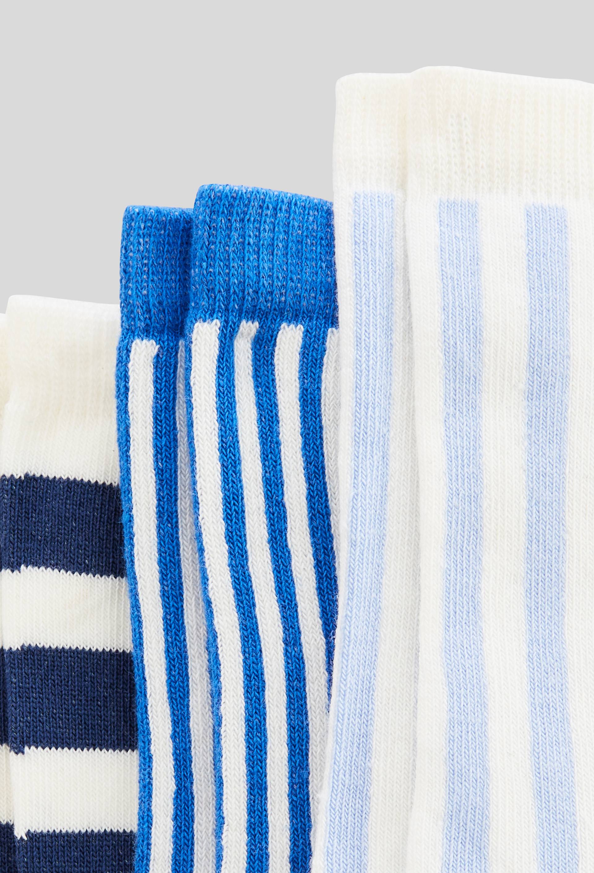Lot de 3 paires de chaussettes ray&eacute;es contenant du coton BIO, Bleu clair, large image number 1