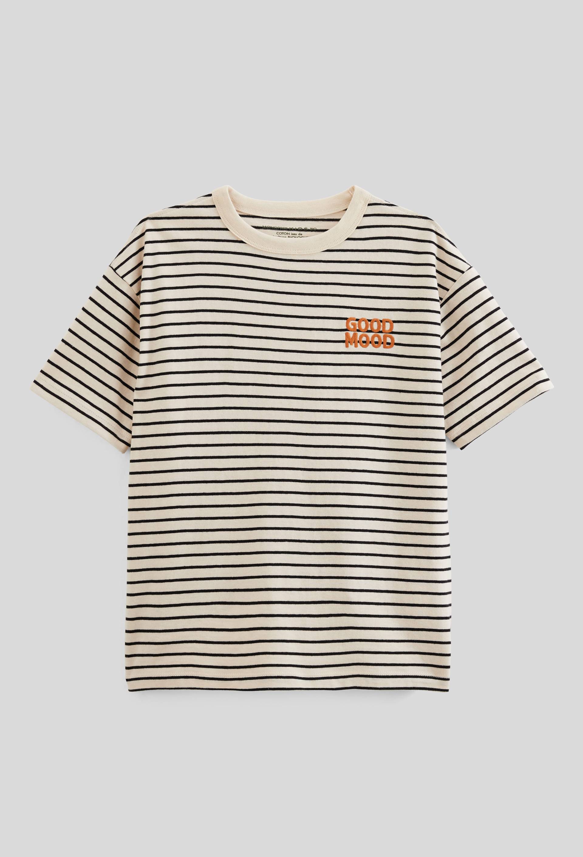 T-shirt manches courtes ray&eacute; en coton BIO GOTS, Beige clair, large image number 0.0