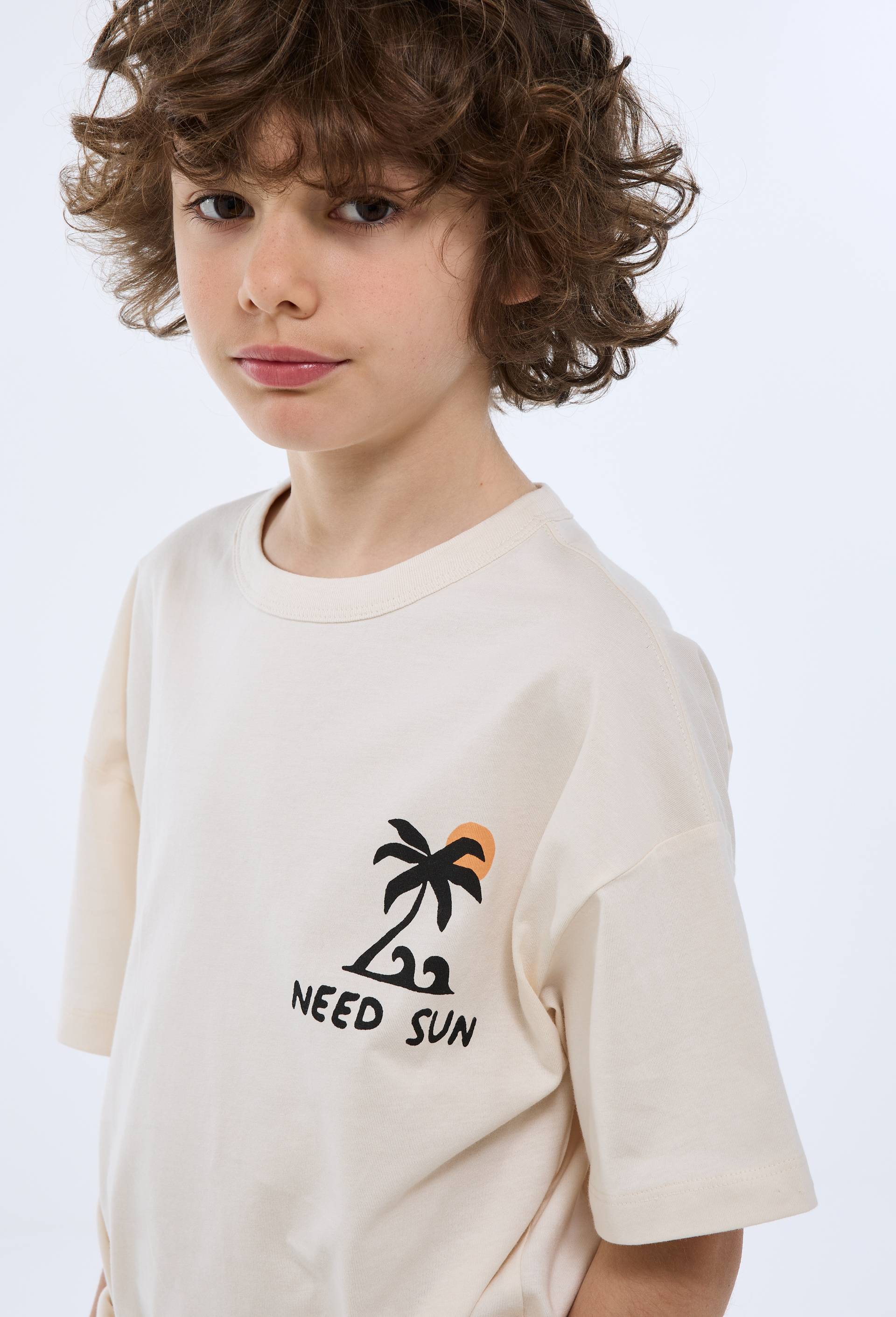 T-shirt manches courtes imprim&eacute; poitrine et dos en coton BIO GOTS, Beige clair, large image number 2