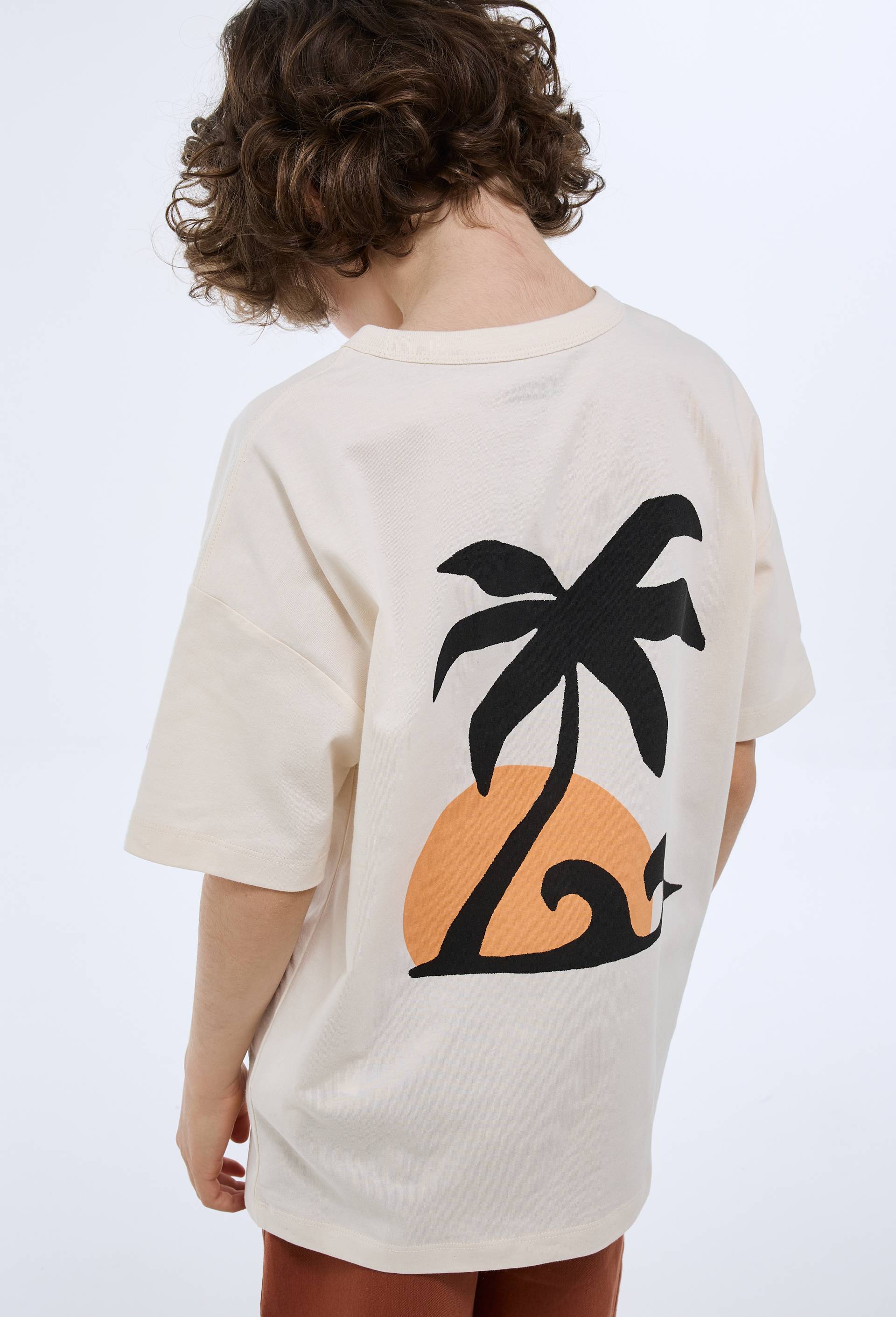 T-shirt manches courtes imprim&eacute; poitrine et dos en coton BIO GOTS, Beige clair, large image number 3.0