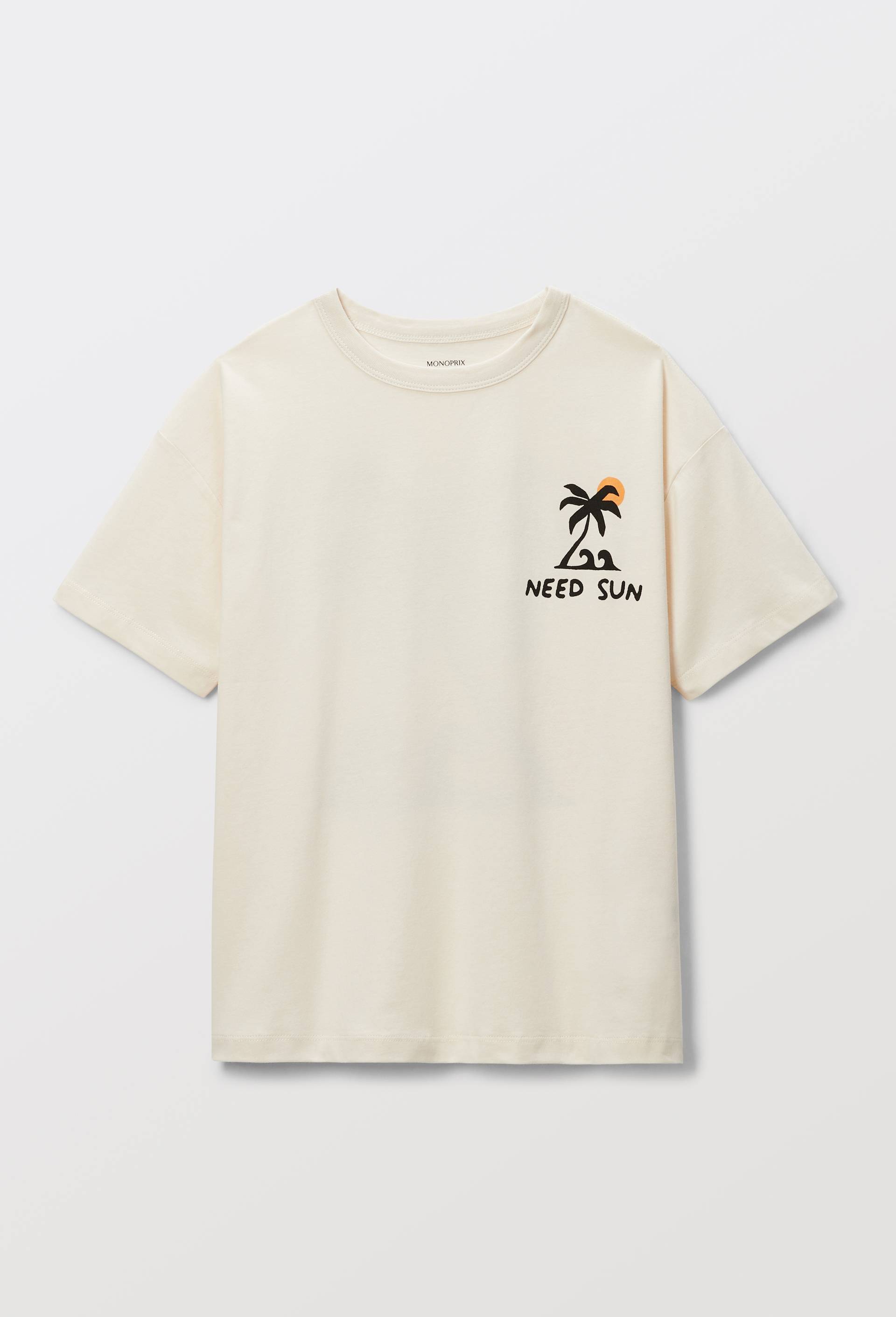 T-shirt manches courtes imprim&eacute; poitrine et dos en coton BIO GOTS, Beige clair, large image number 4