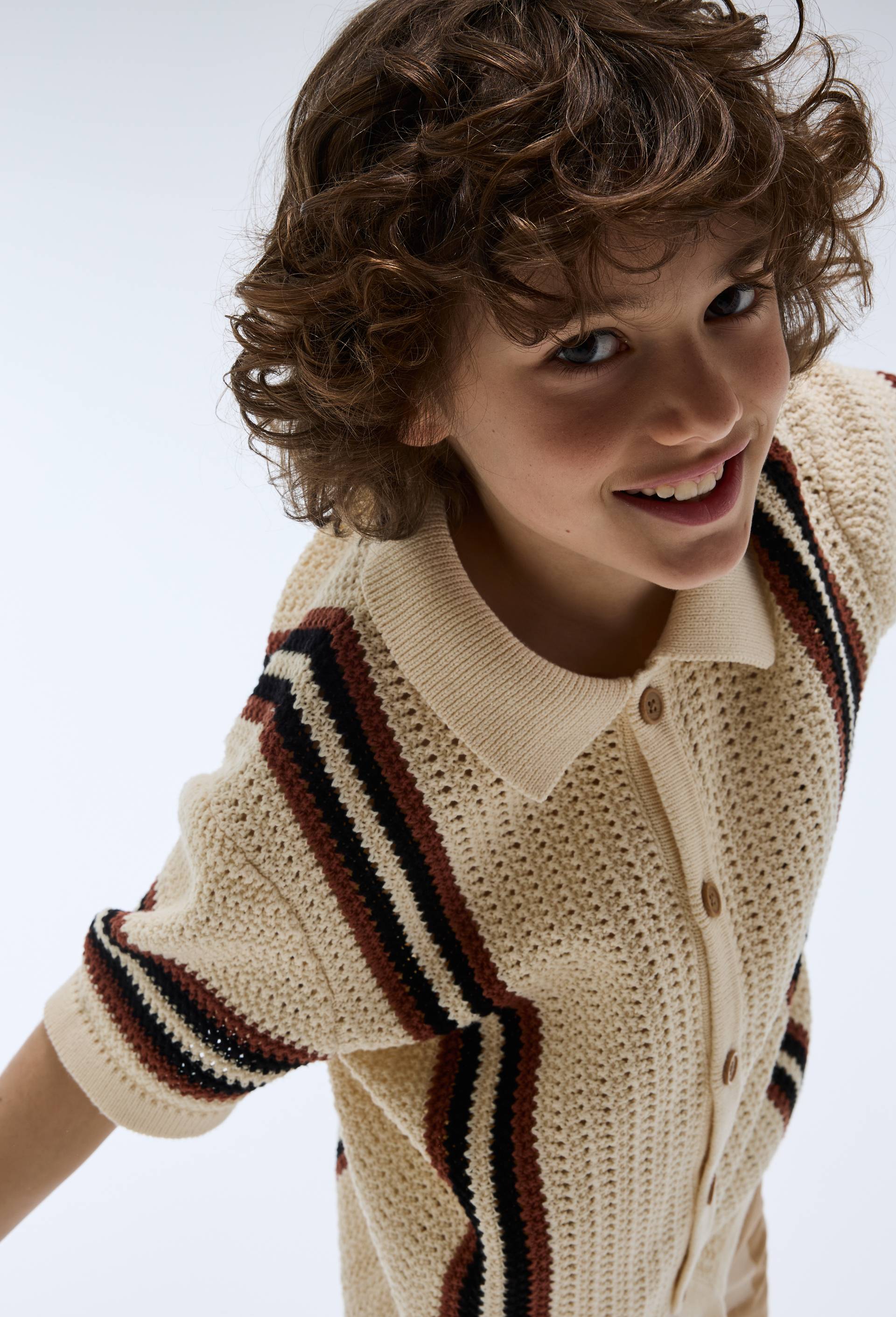 Chemise manches courtes en maille en coton, Beige clair, large image number 3