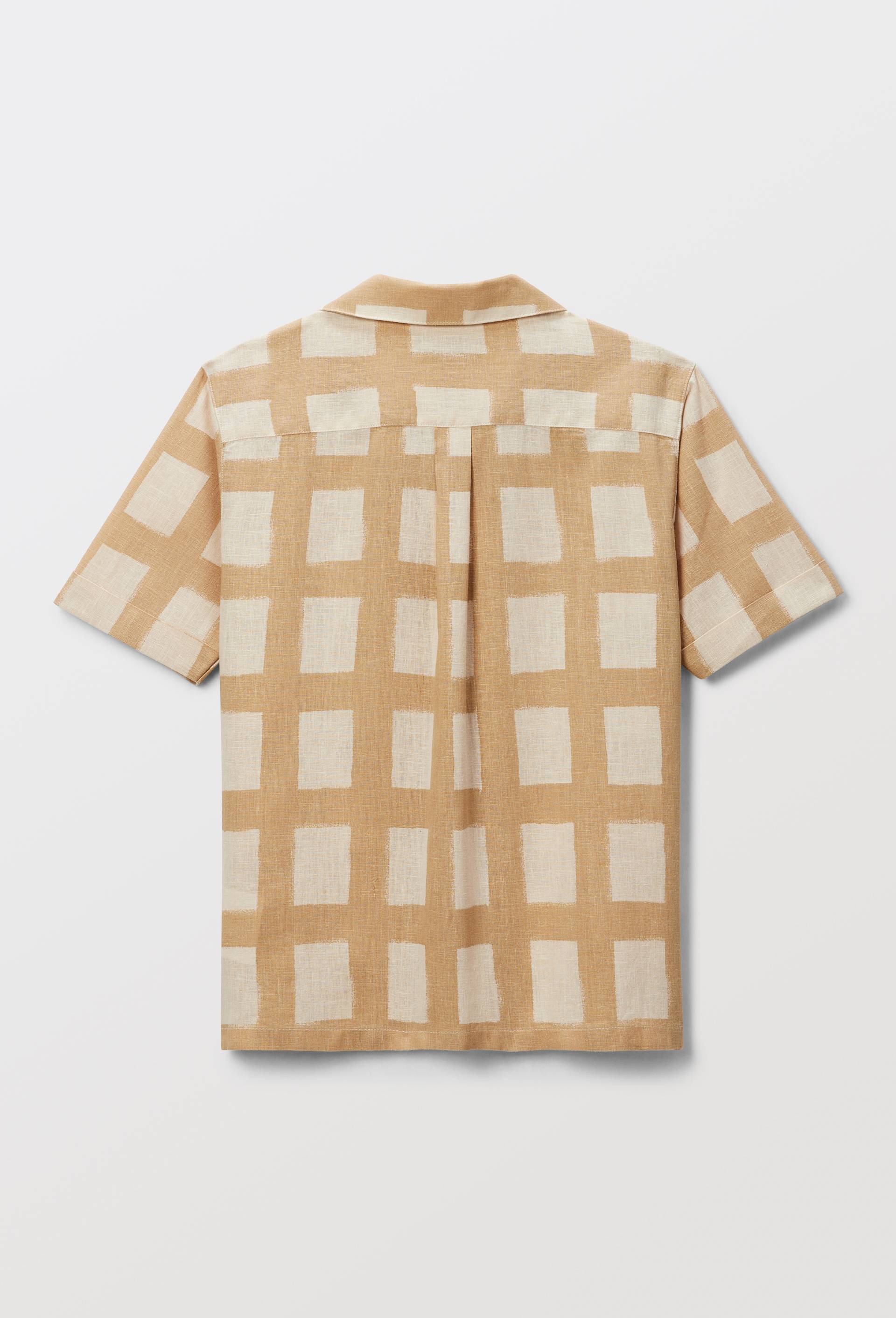 Chemise manches courtes &agrave; carreaux en lin et coton, Beige clair, large image number 5.0