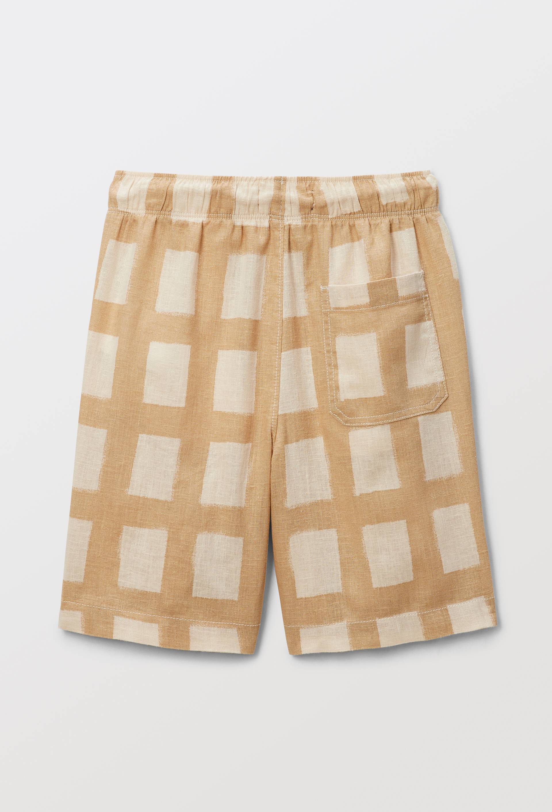Short &eacute;lastiqu&eacute; imprim&eacute; en coton et lin, Beige clair, large image number 2