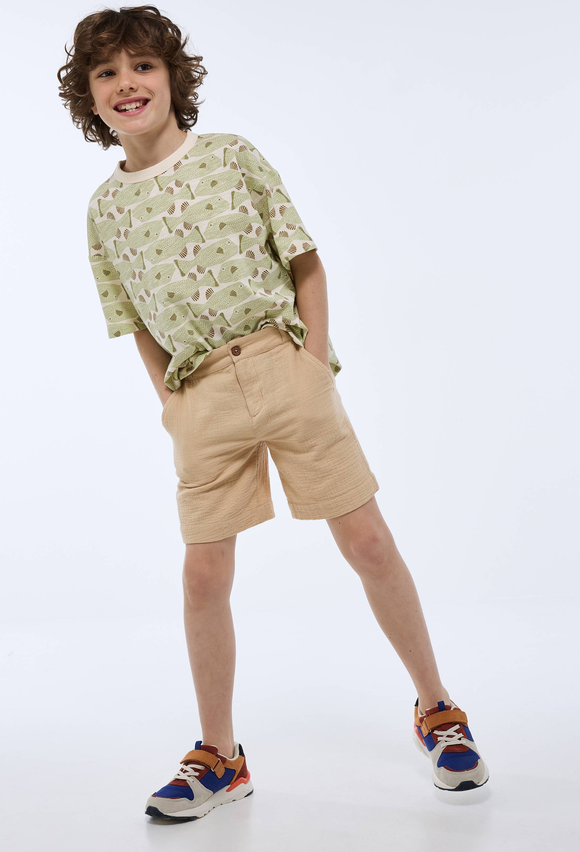 Short &eacute;lastiqu&eacute; uni en gaze de coton BIO GOTS, Beige, large image number 0.0