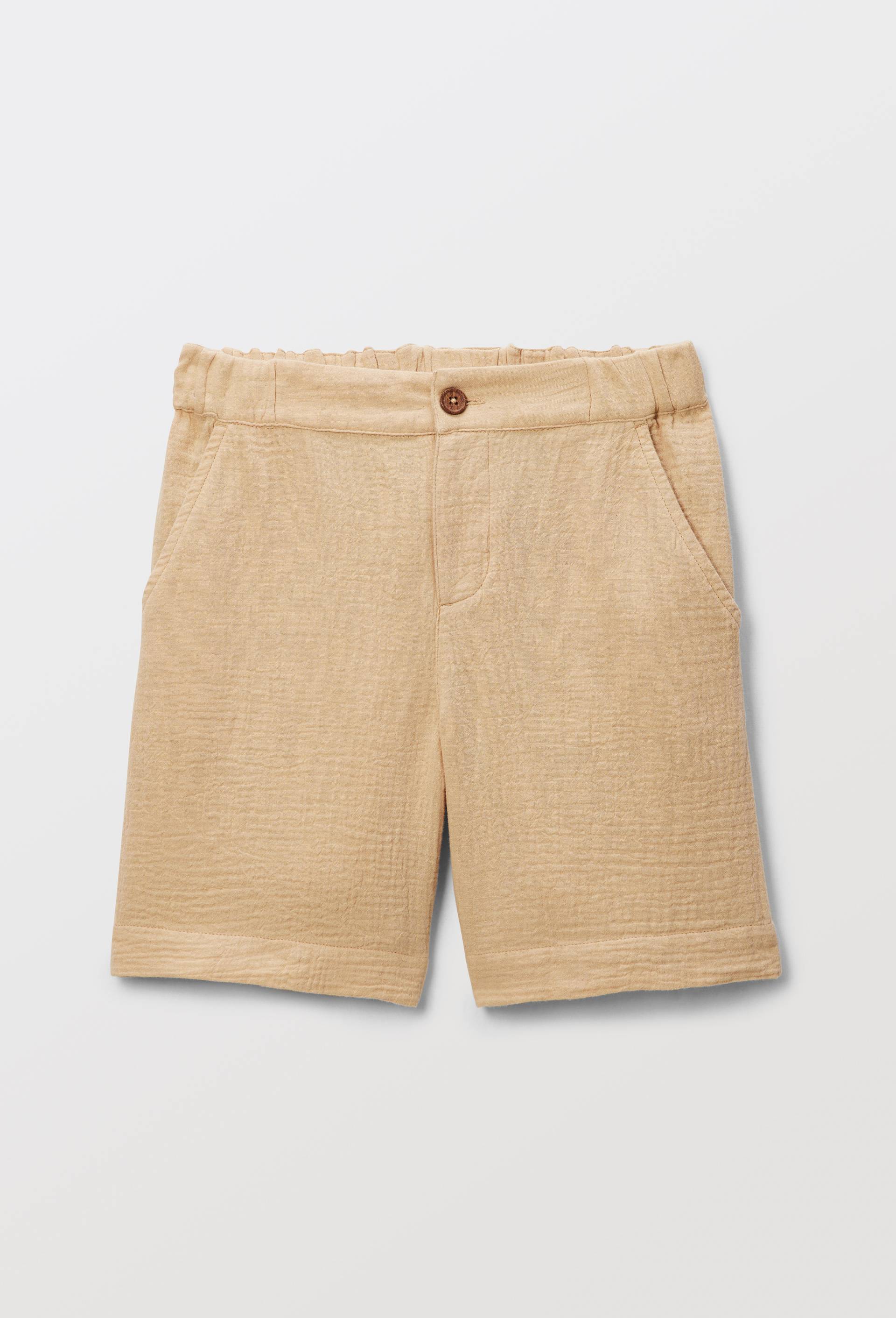 Short &eacute;lastiqu&eacute; uni en gaze de coton BIO GOTS, Beige, large image number 1