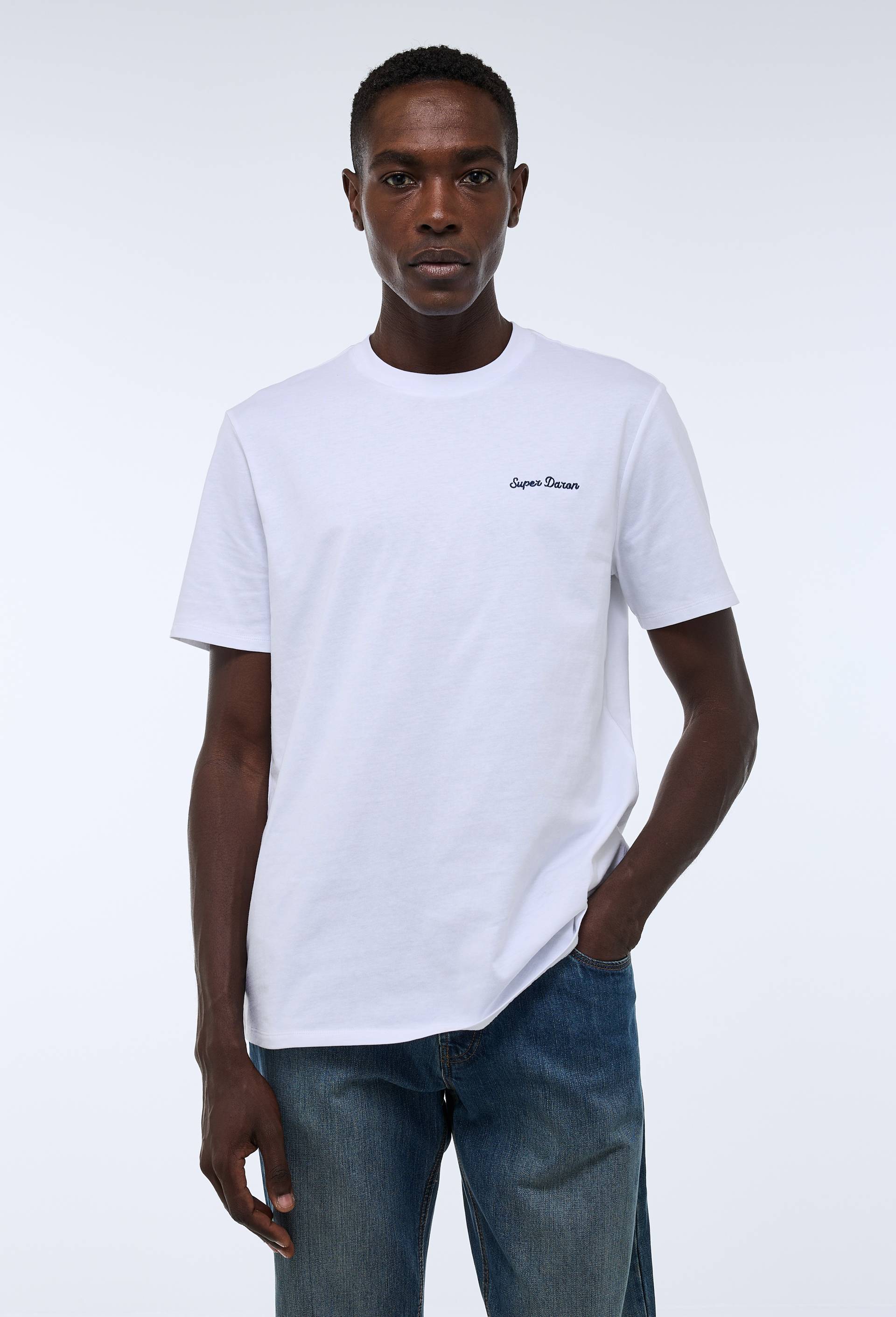 T-shirt brodé col rond manches courtes en coton BIO GOTS, Blanc, large image number 0