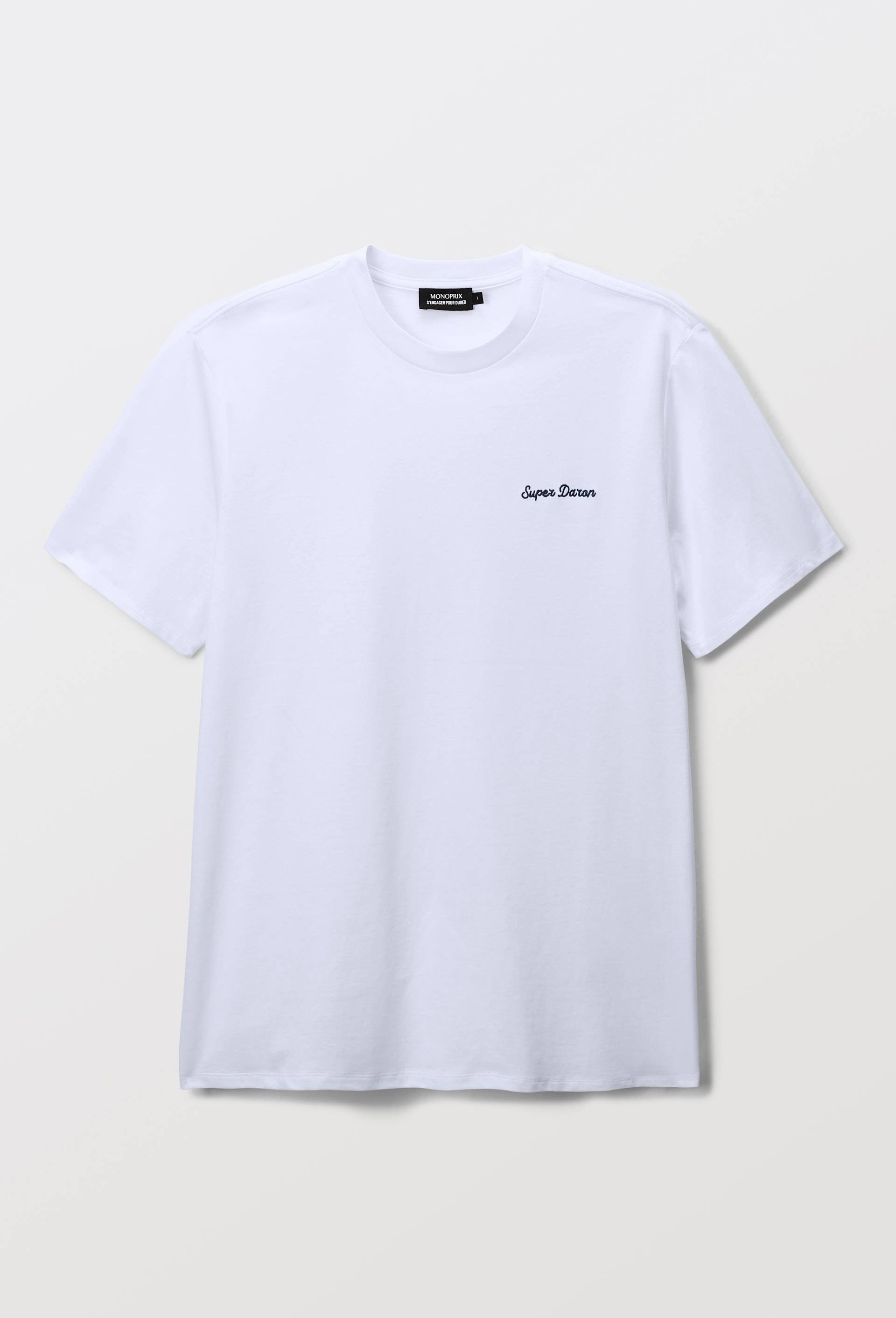 T-shirt brodé col rond manches courtes en coton BIO GOTS, Blanc, large image number 2.0