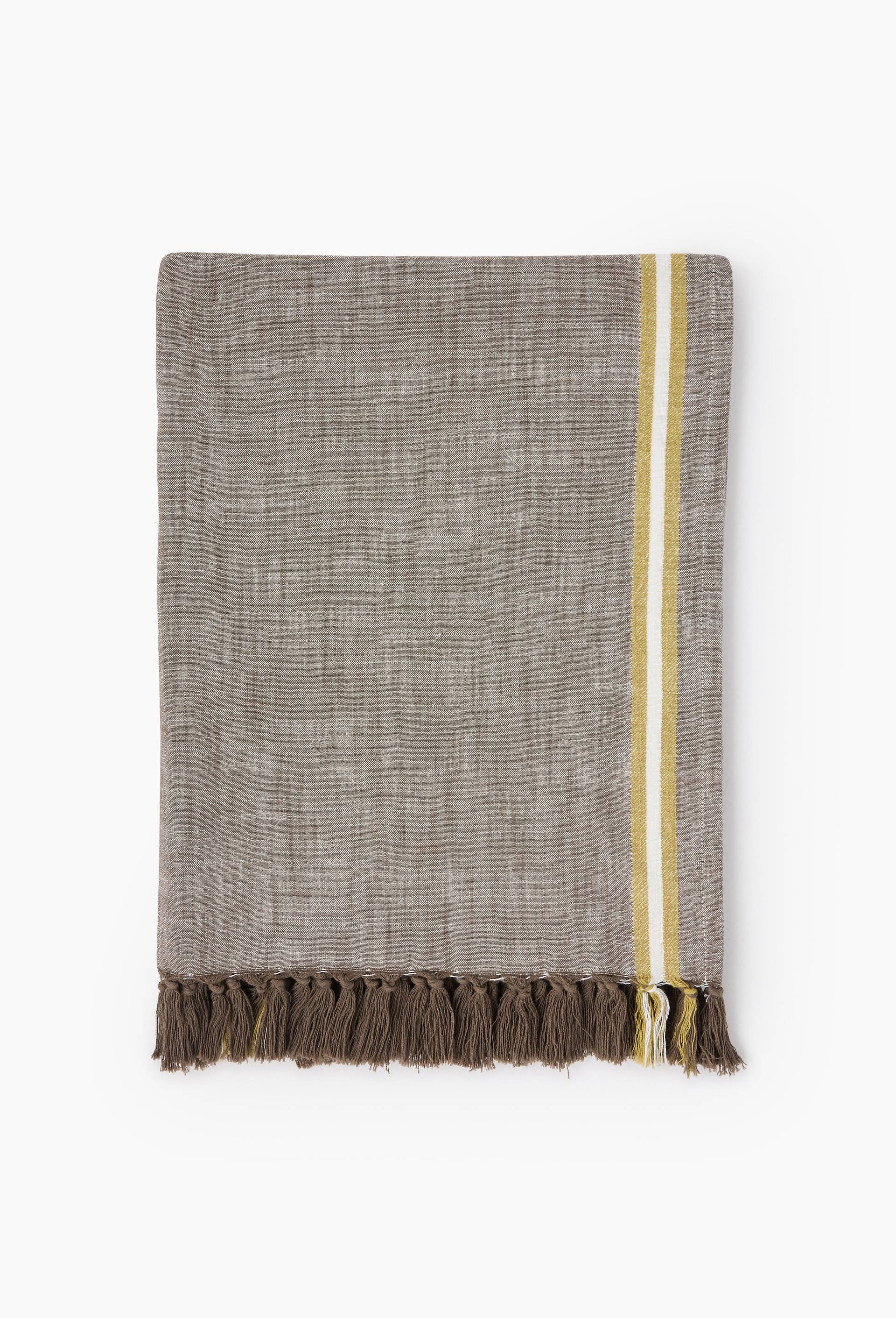 Fouta chin&eacute;e &agrave; franges, 100x180cm, 100% coton bio, Vert fonc&eacute;, large image number 0