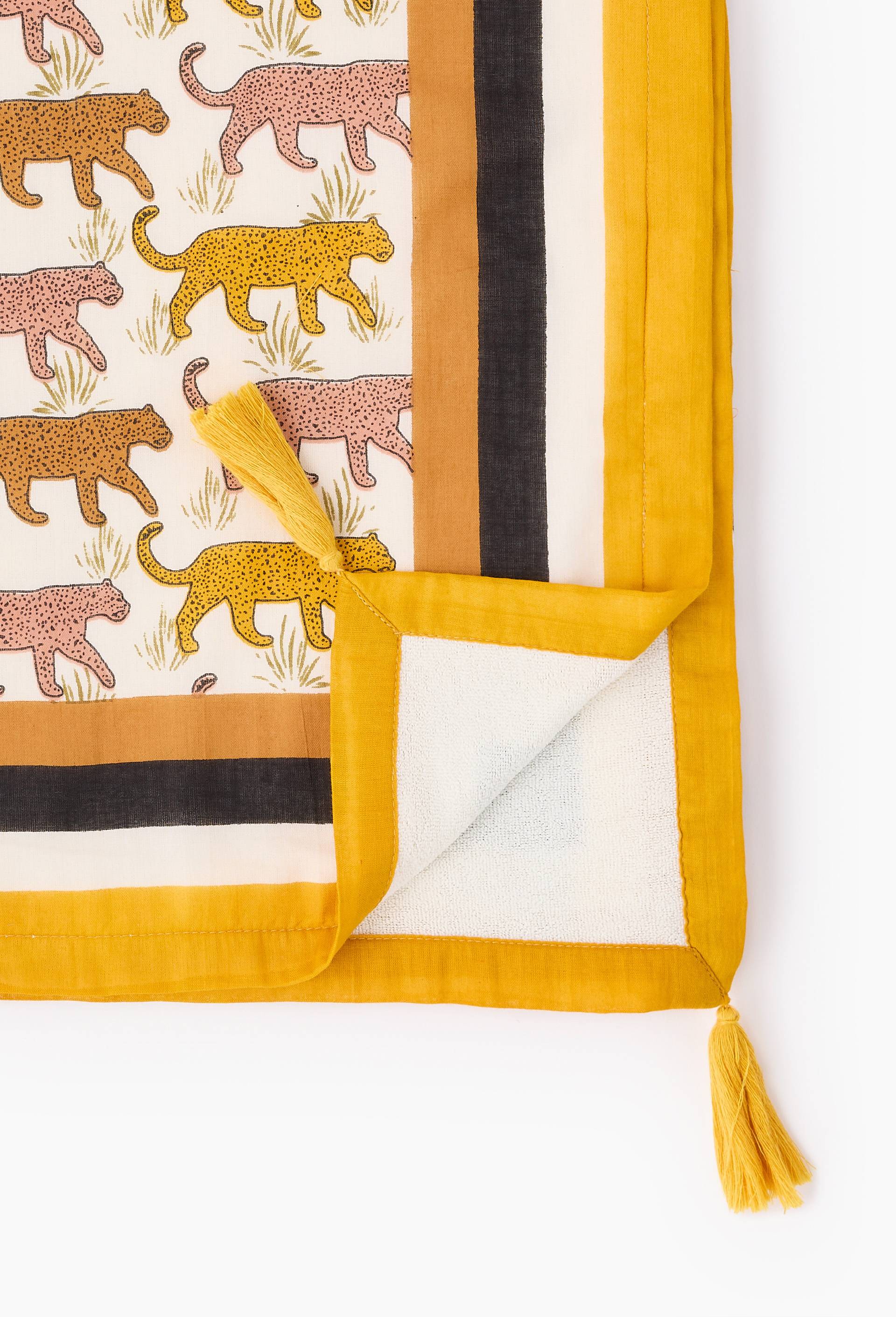 Fouta doubl&eacute;e imprim&eacute;, 100x180cm. Ext&eacute;rieur en coton issu de l'agriculture biologique, Ecru, large image number 1.0