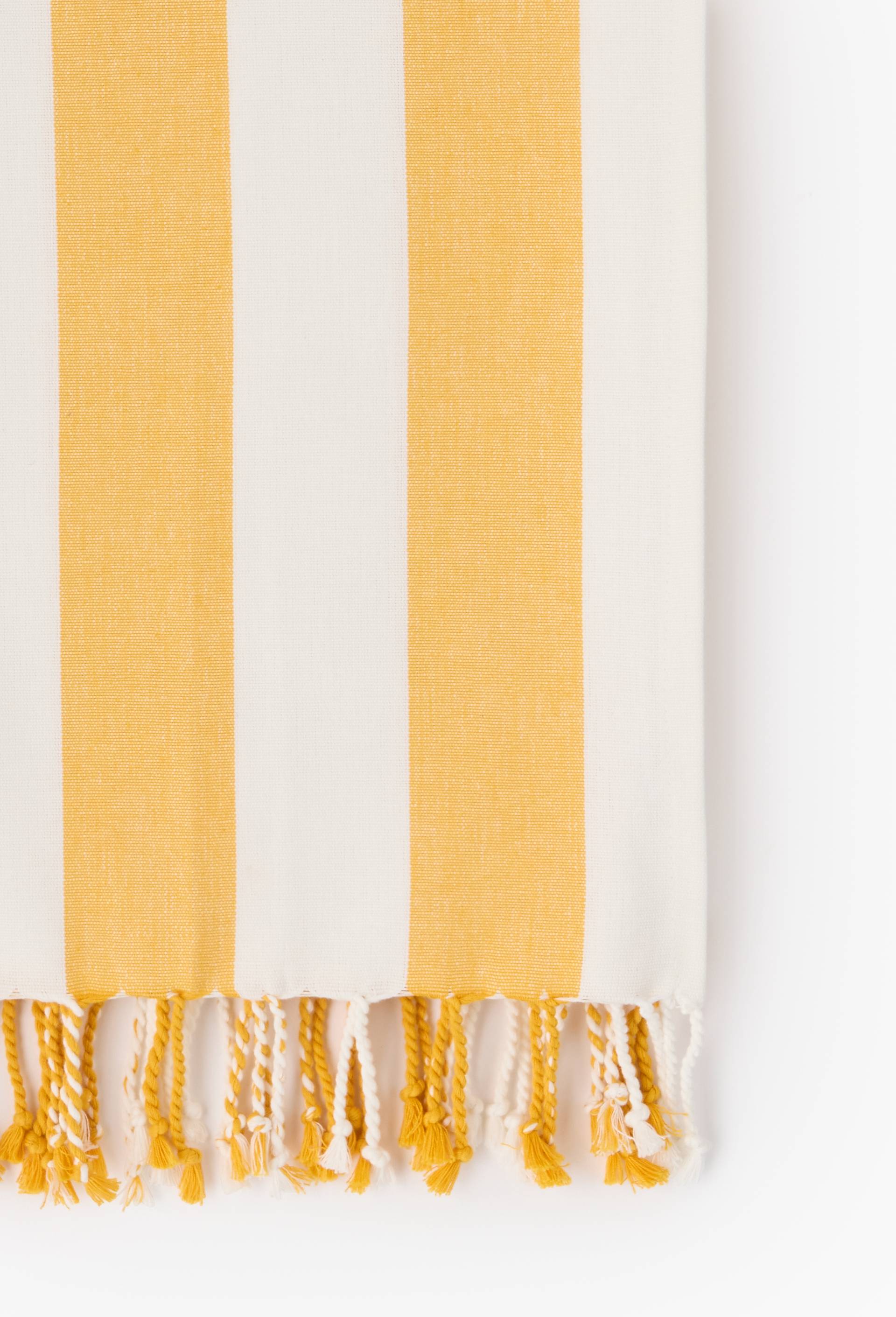 Fouta simple ray&eacute;e, 90x160cm, 100% coton bio, Jaune, large image number 1