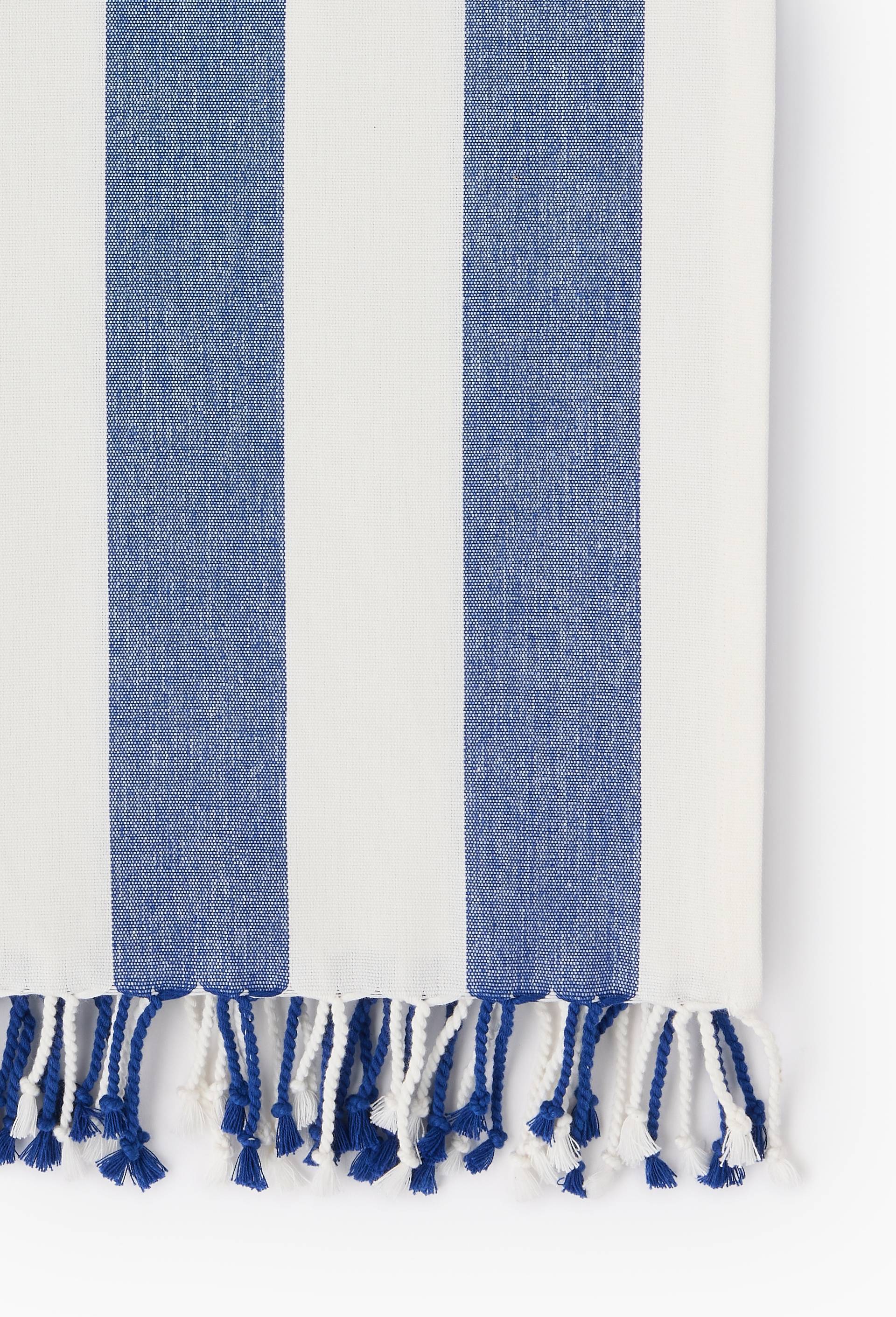 Fouta simple ray&eacute;e, 90x160cm, 100% coton bio, Bleu, large image number 1