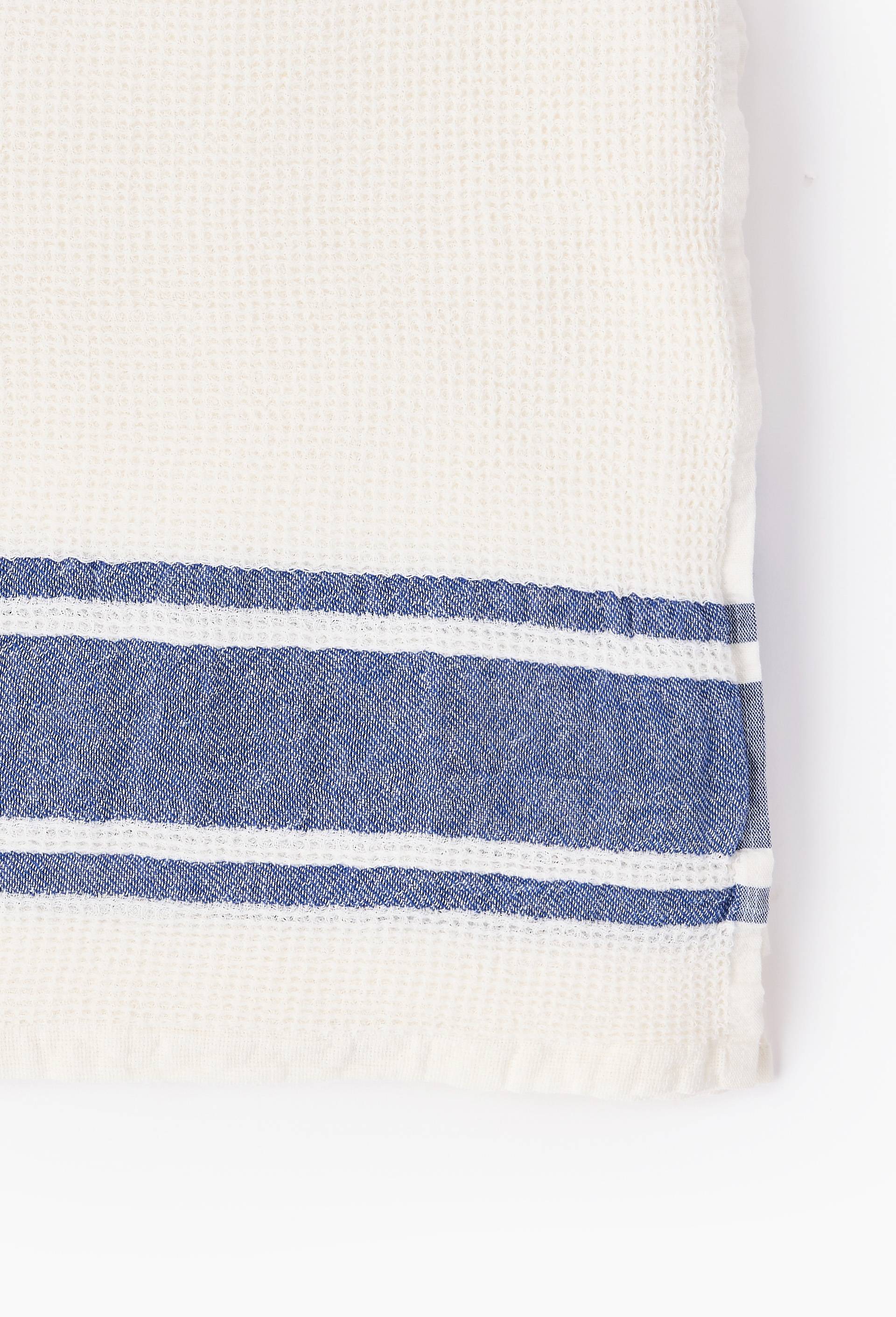 Fouta nid d'abeilles rayures, 100x180cm, 100% coton bio, Bleu, large image number 1
