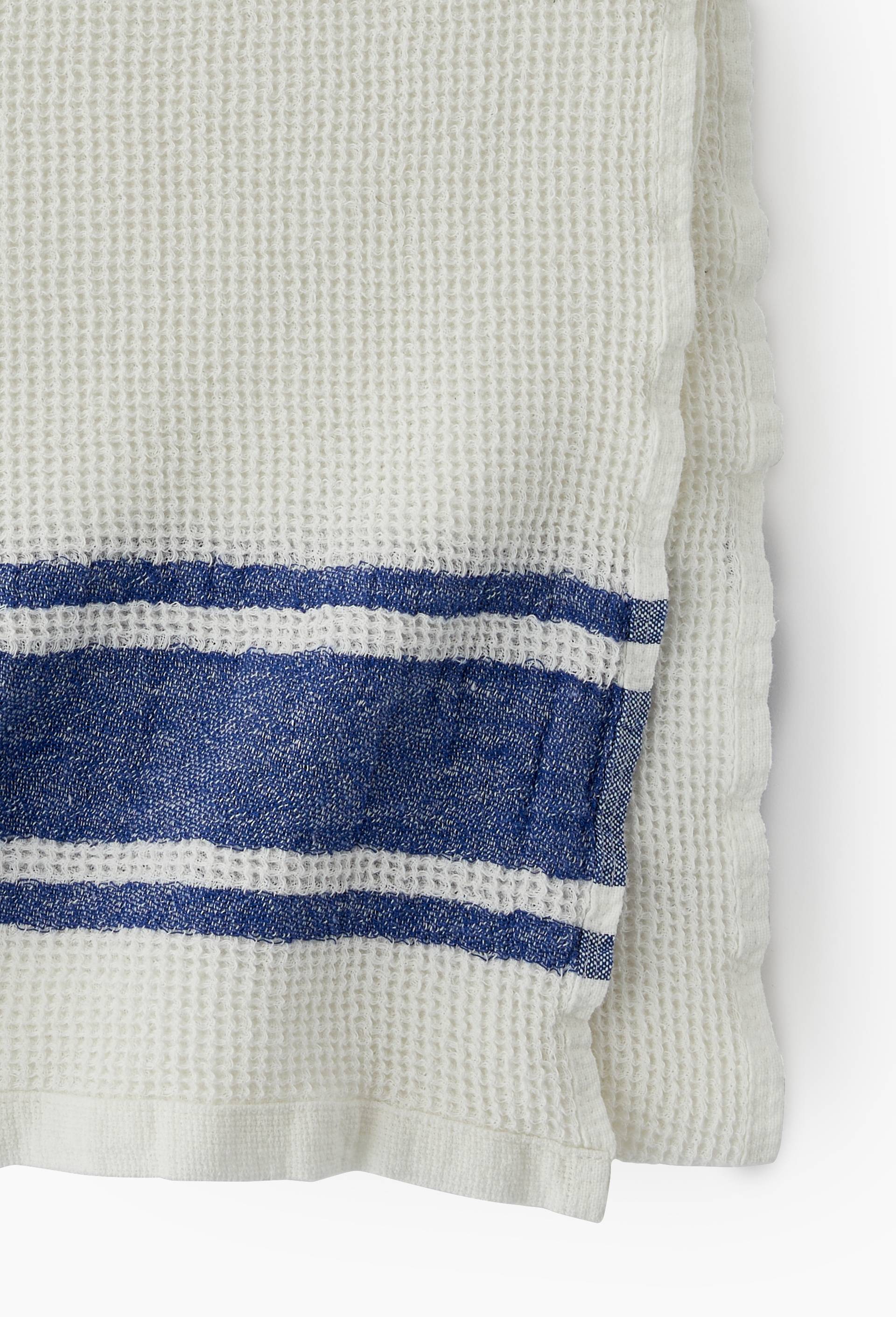 Fouta nid d'abeilles rayures, 100x180cm, 100% coton bio, Bleu, large image number 2.0