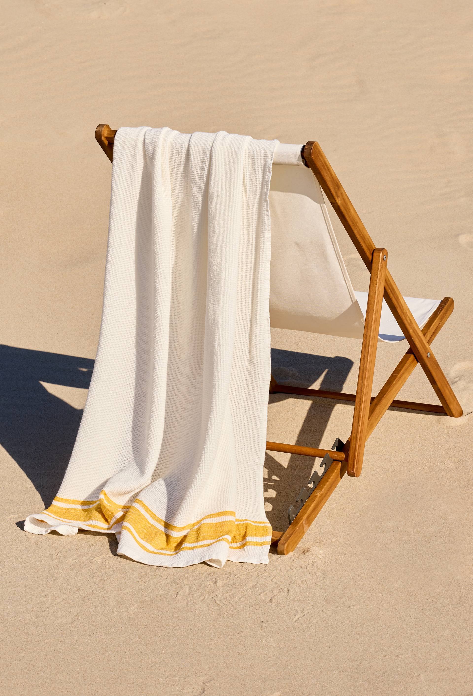 Fouta nid d'abeilles rayures, 100x180cm, 100% coton bio, Jaune, large image number 0