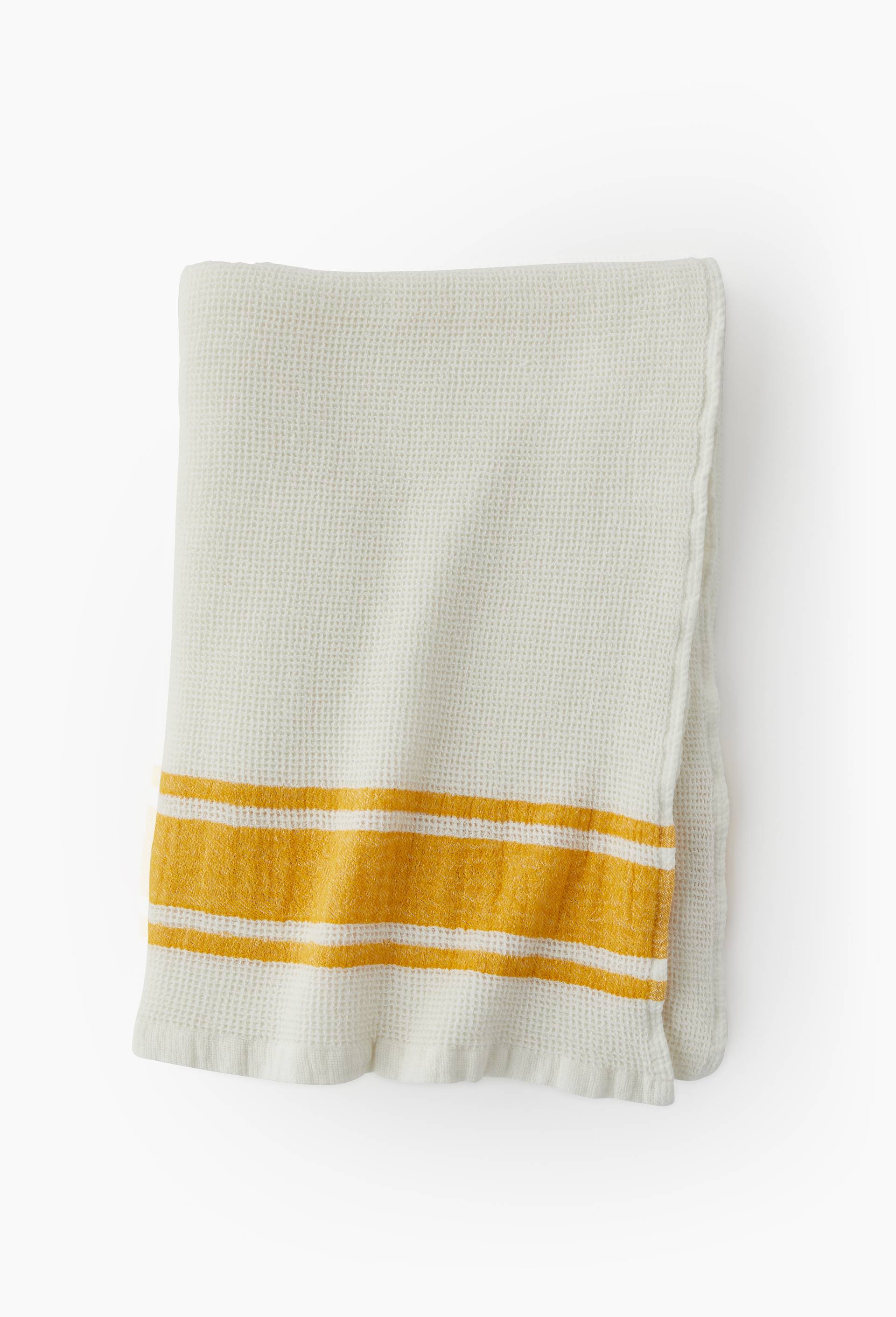 Fouta nid d'abeilles rayures, 100x180cm, 100% coton bio, Jaune, large image number 1.0