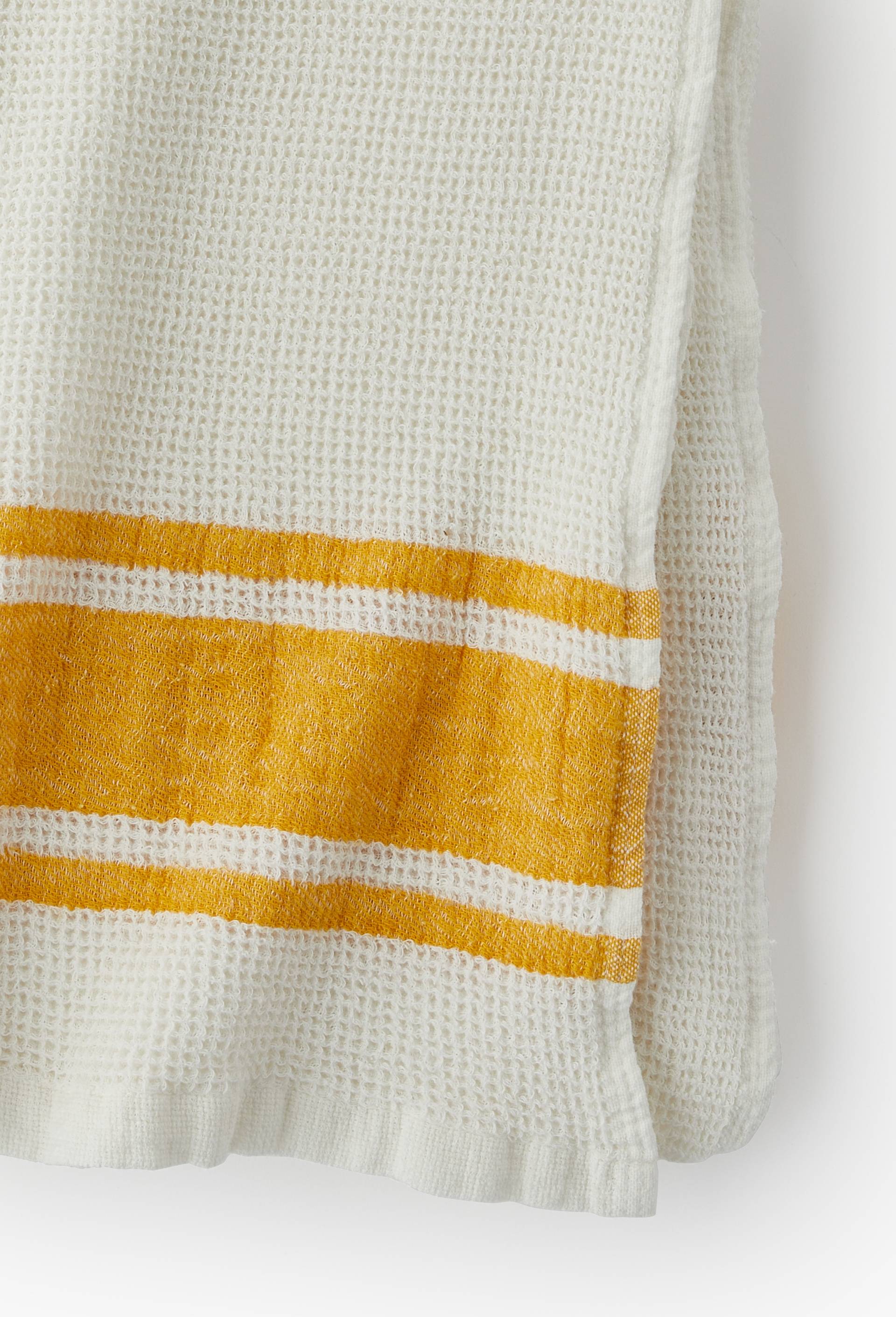 Fouta nid d'abeilles rayures, 100x180cm, 100% coton bio, Jaune, large image number 2.0