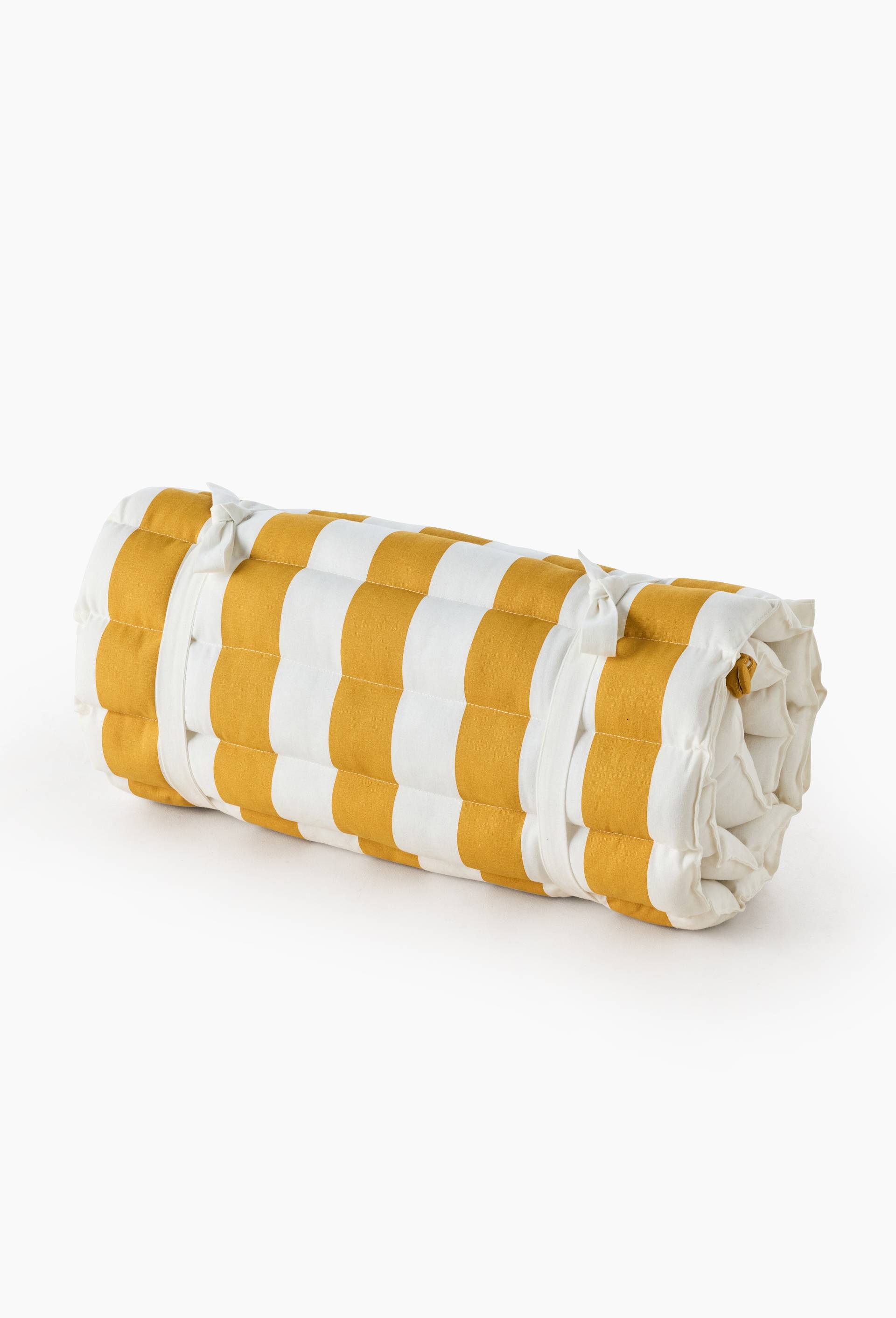Matelas &agrave; rouler avec coussin imprim&eacute; rayures, 60x180cm, 100% coton, Jaune, large image number 0
