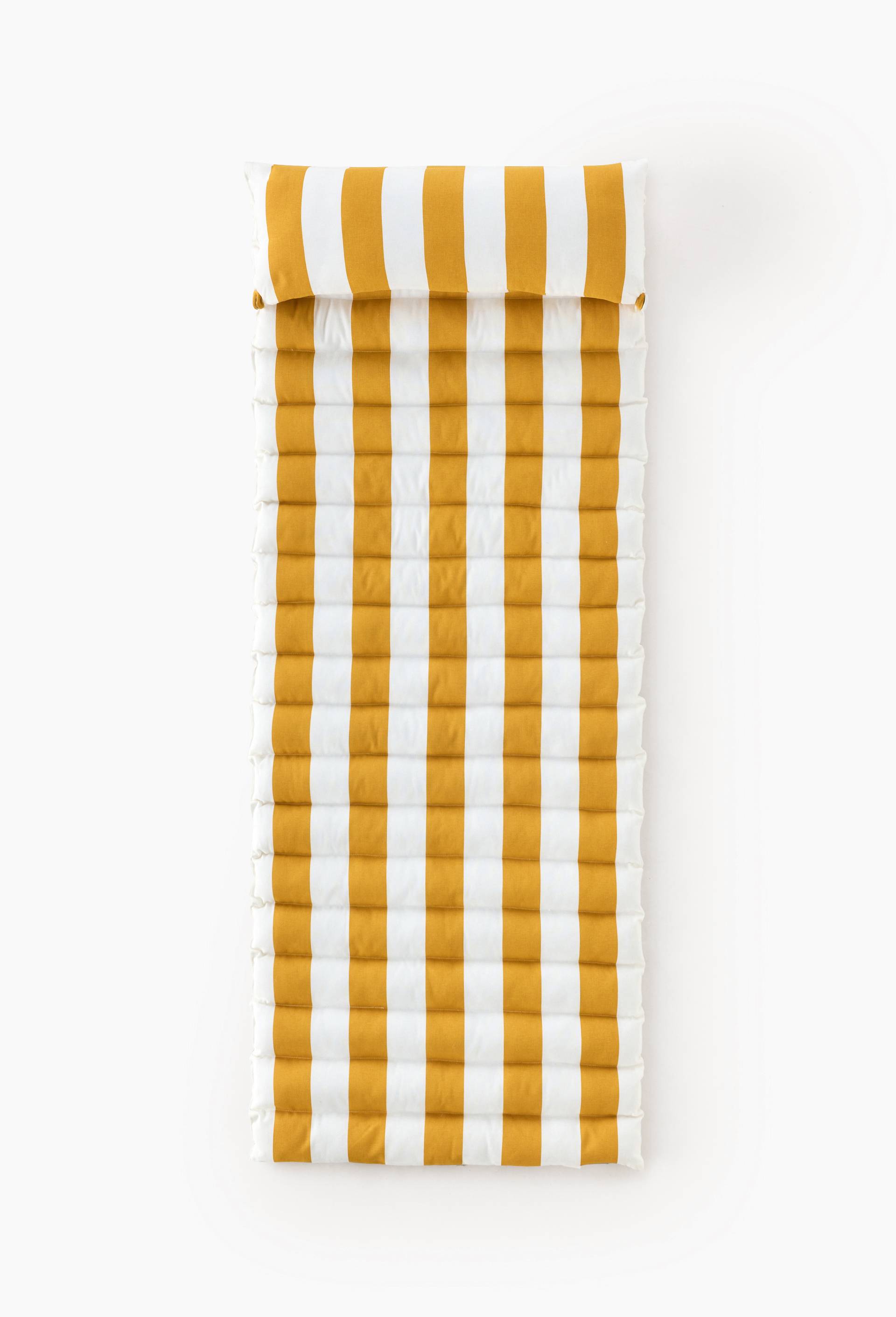 Matelas &agrave; rouler avec coussin imprim&eacute; rayures, 60x180cm, 100% coton, Jaune, large image number 1.0