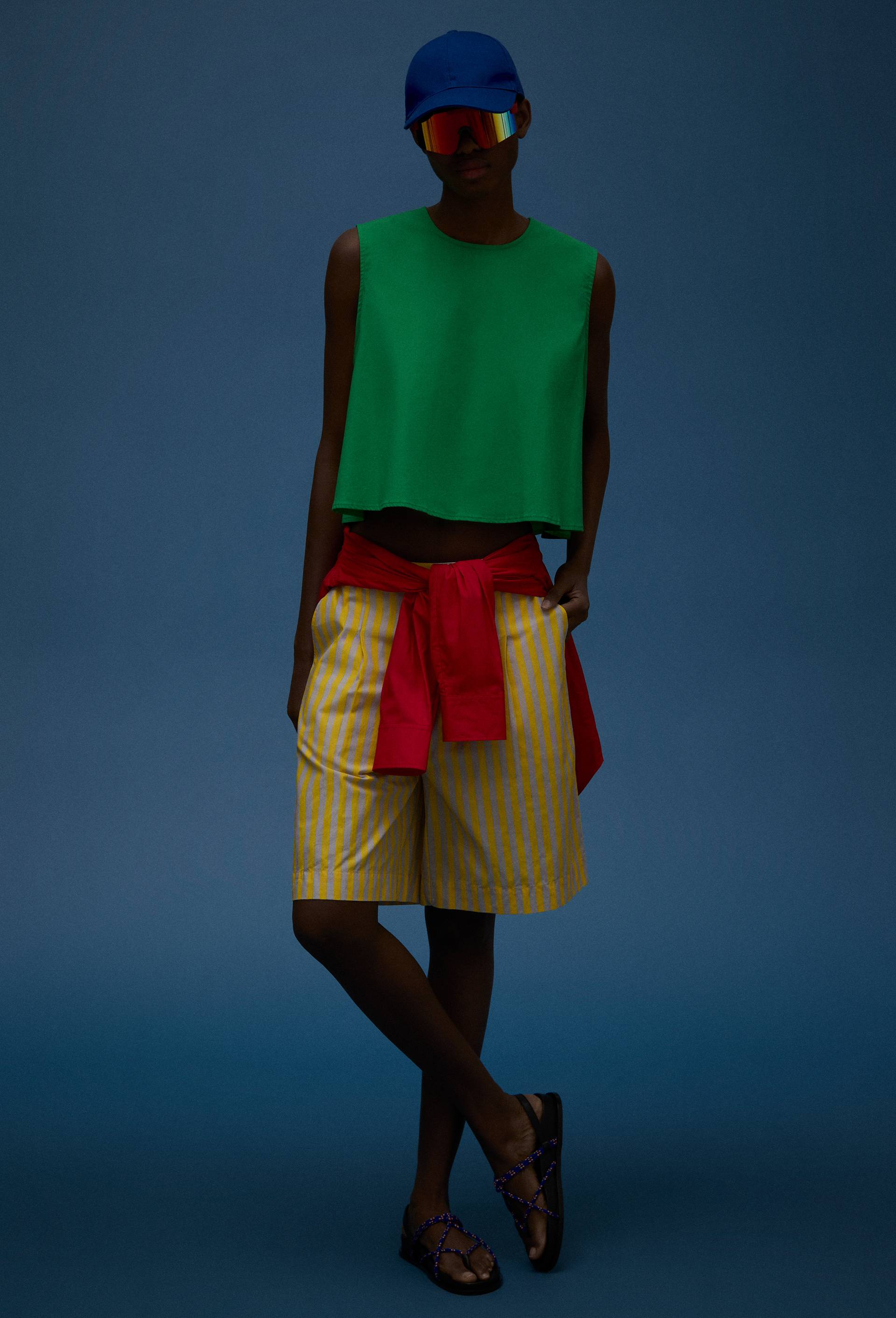 Short ray&eacute; en coton, Jaune, large image number 1.0