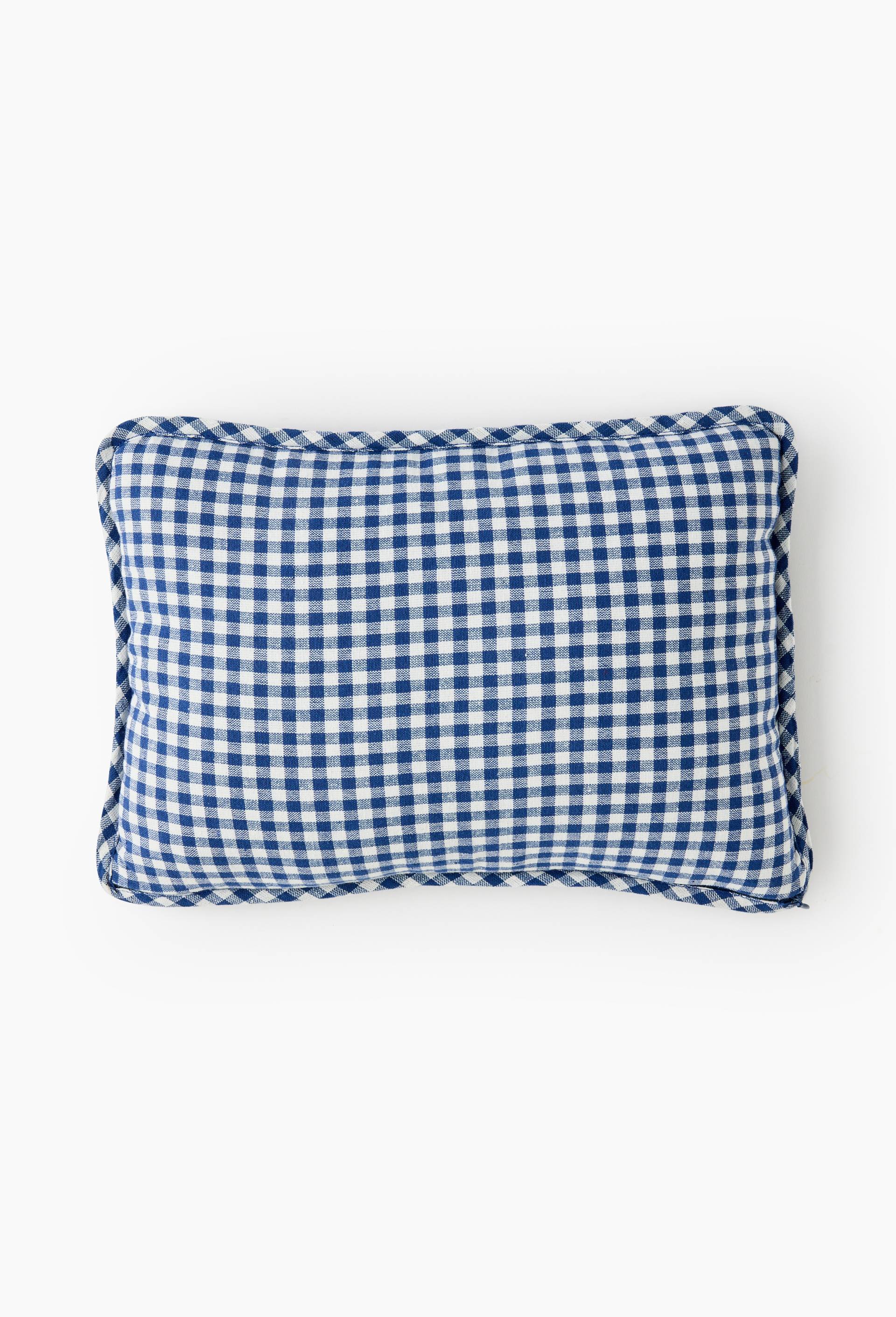Coussin repose t&ecirc;te vichy, dos uni, 25x35cm, en coton, Bleu, large image number 0