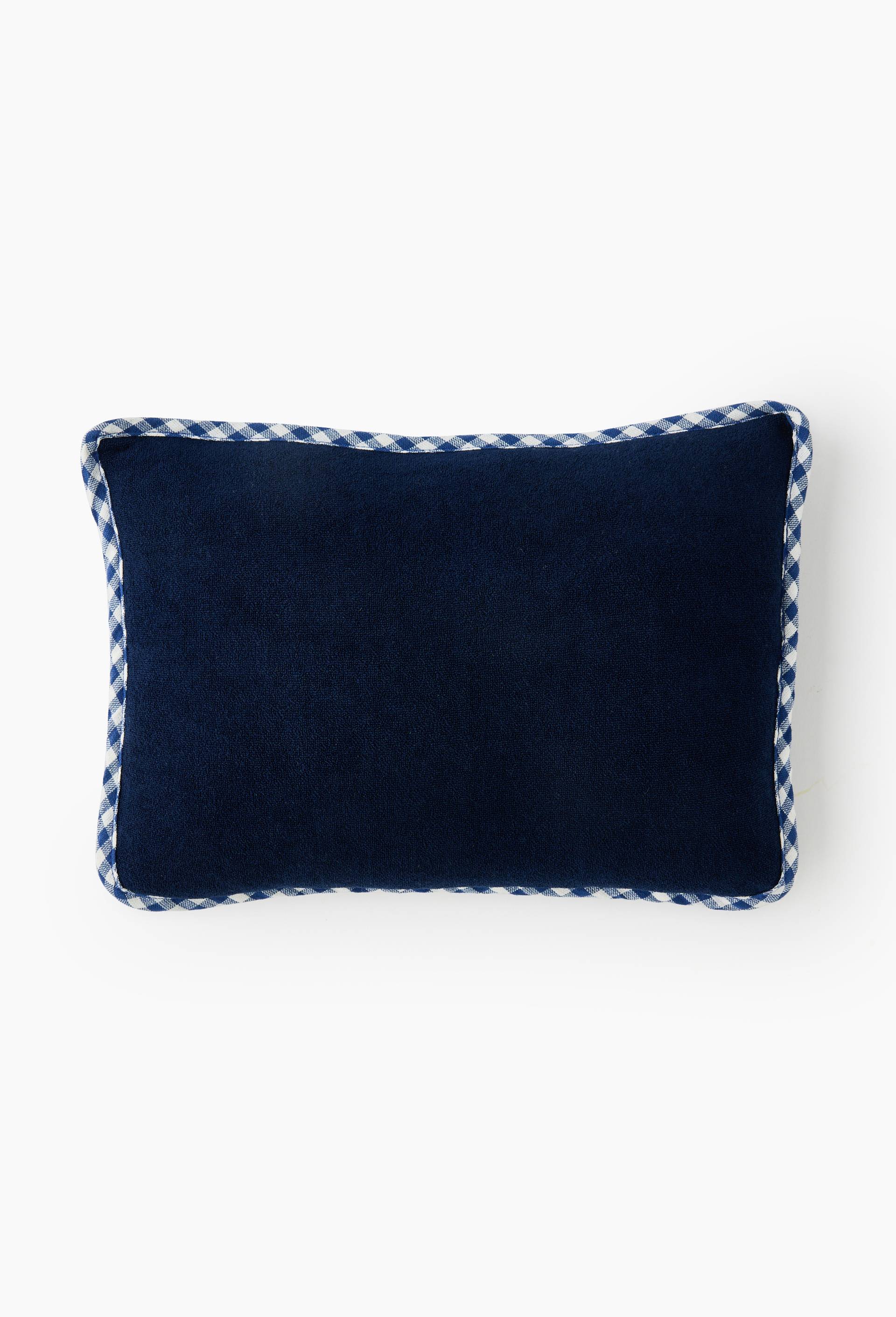 Coussin repose t&ecirc;te vichy, dos uni, 25x35cm, en coton, Bleu, large image number 1.0