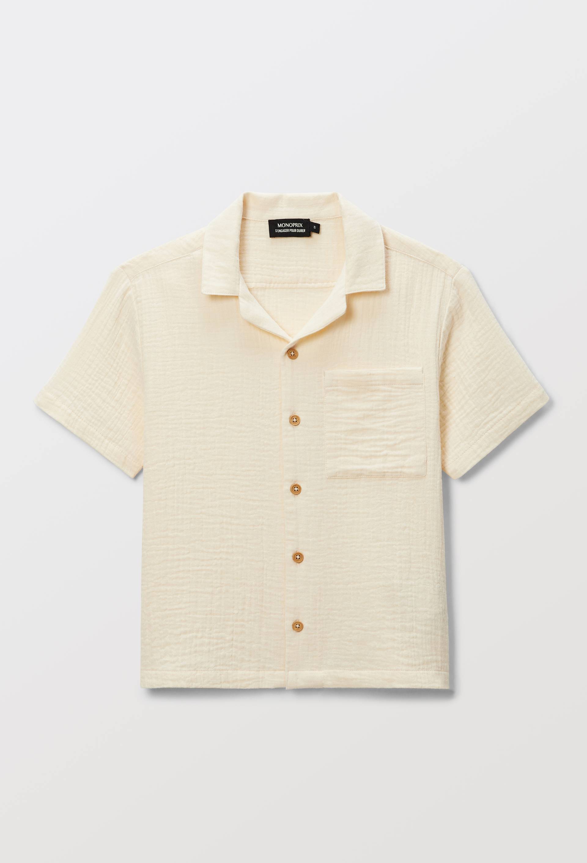 Chemise manches courtes unie en gaze de coton BIO GOTS, Beige clair, large image number 2