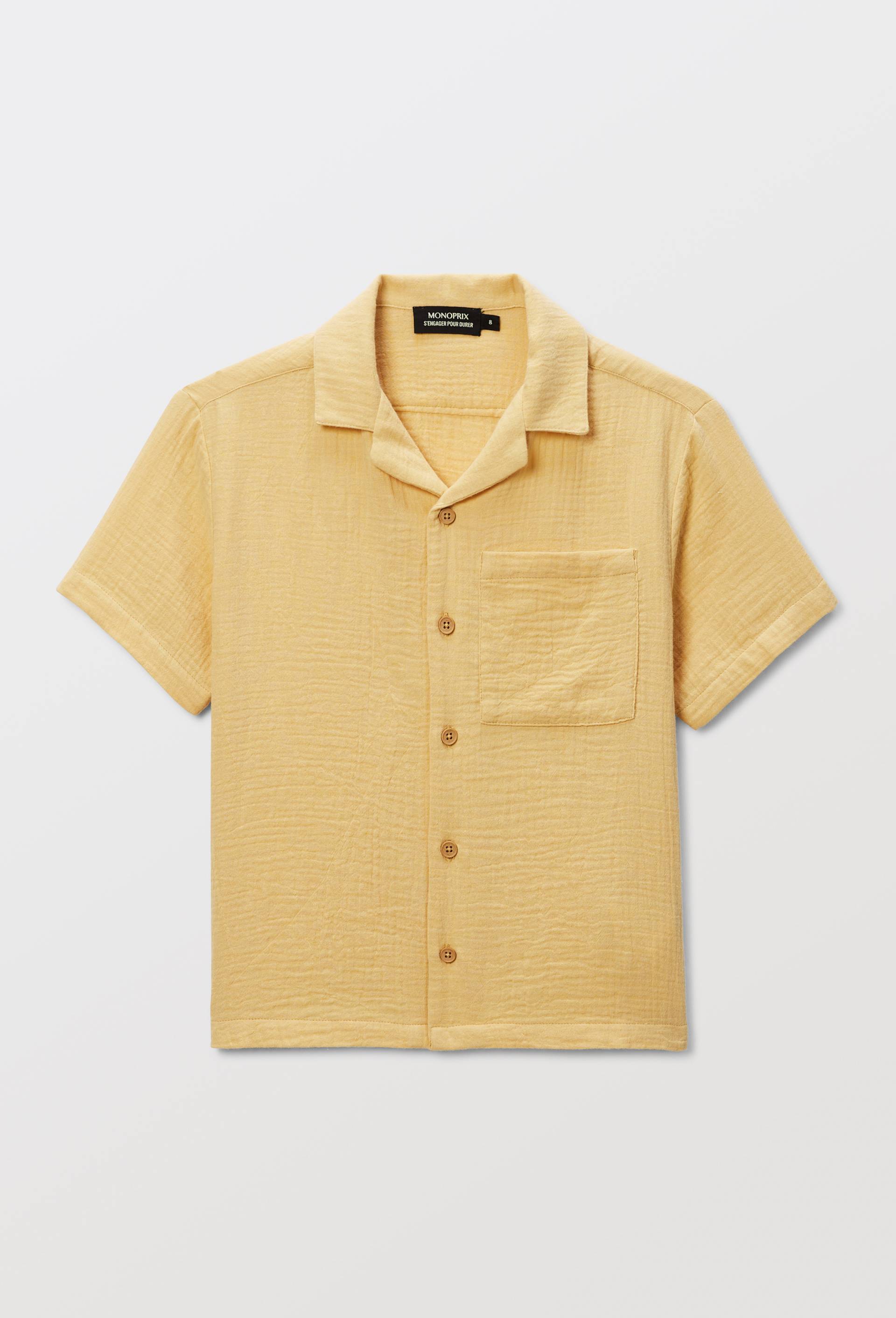 Chemise manches courtes unie en gaze de coton BIO GOTS, Jaune clair, large image number 2