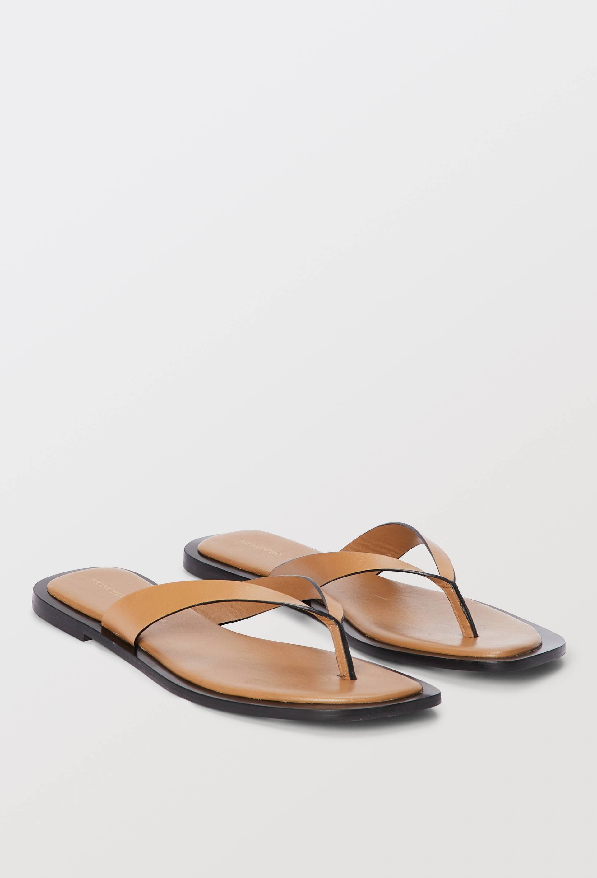 Tongs en cuir BEIGE pour femme MONOPRIX PREMIUM