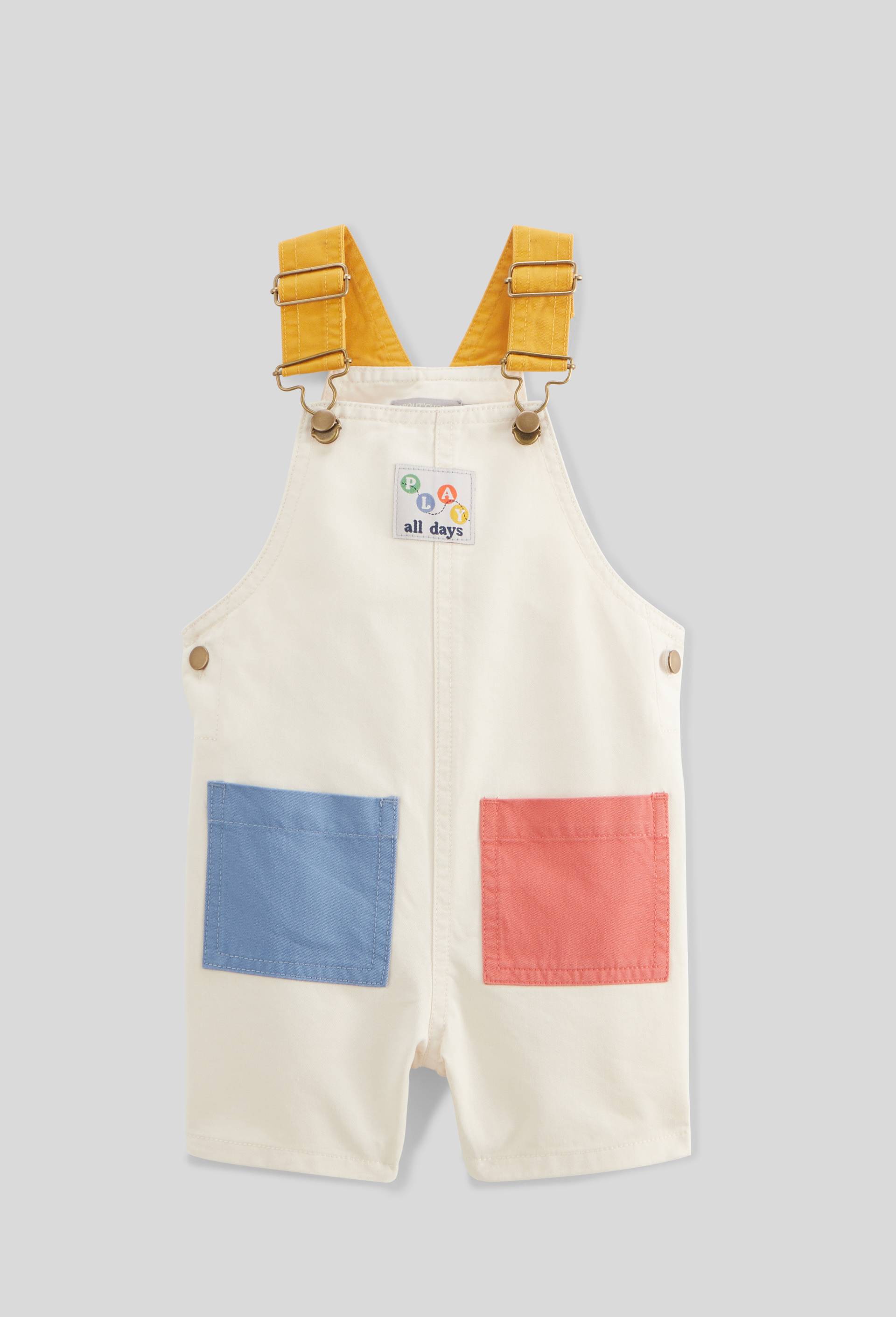 Salopette courte unie avec poches contrastées en coton ECRU pour bébé BOUT'CHOU
