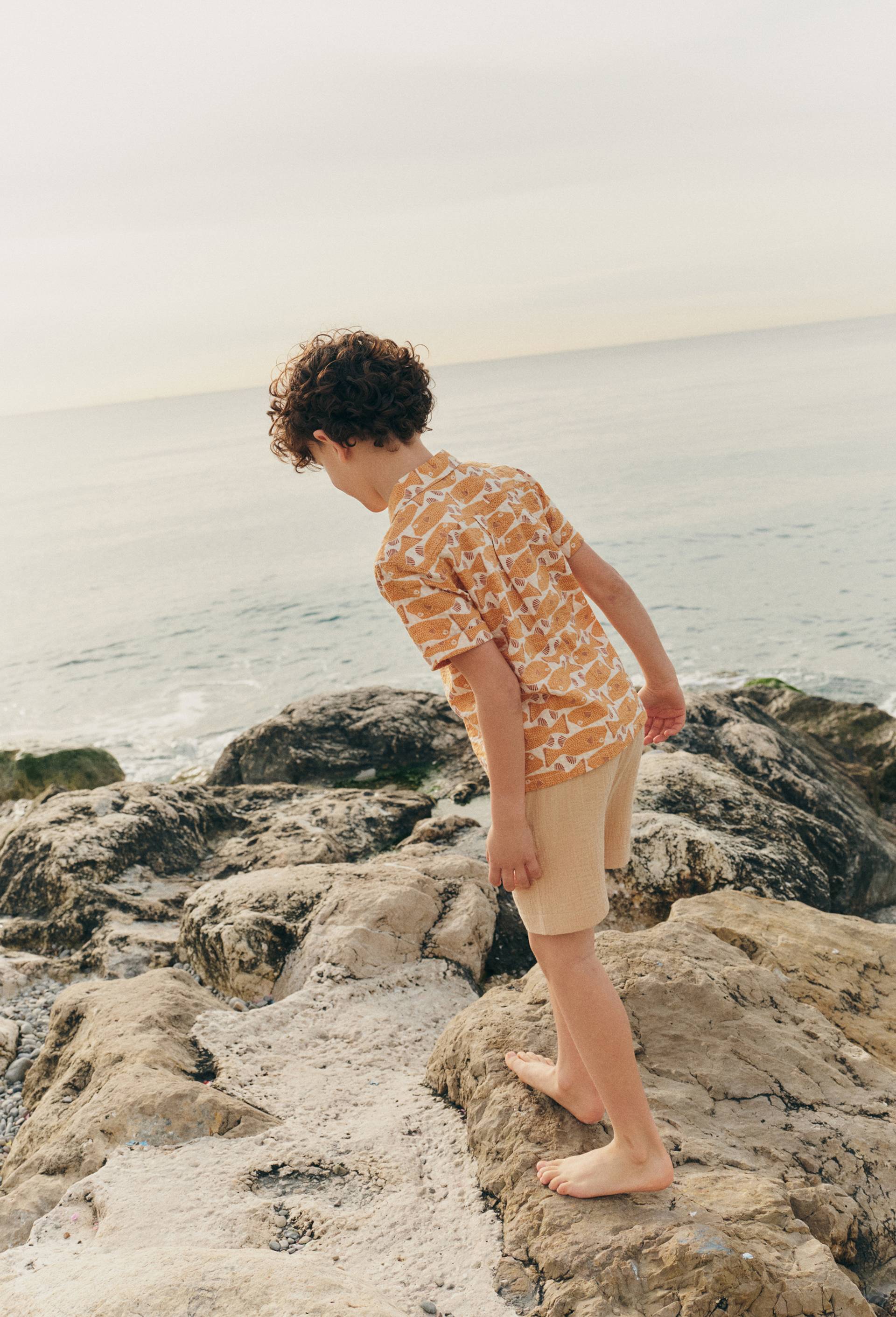 Chemise manches courtes imprim&eacute;e en coton BIO GOTS, Jaune, large image number 1