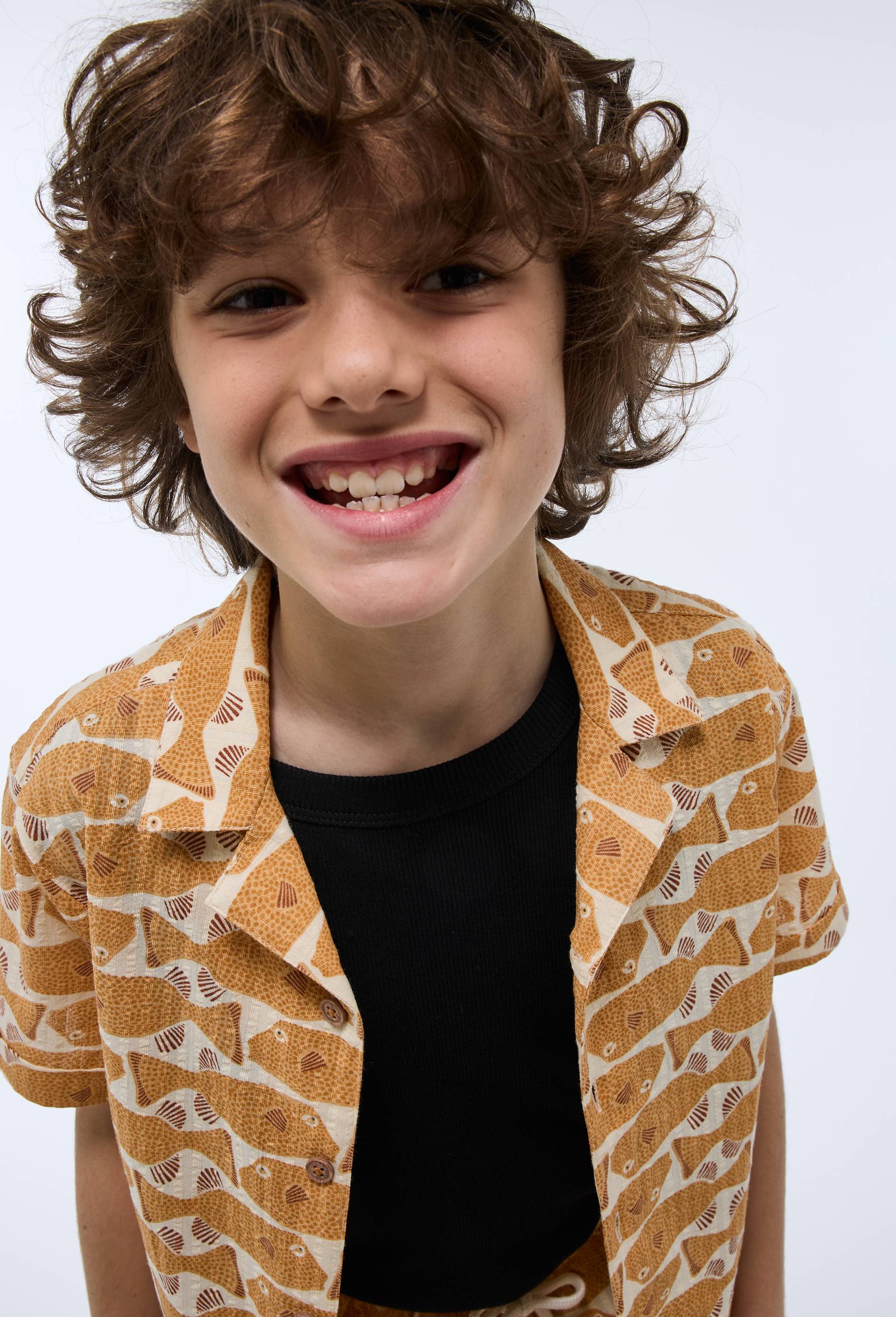 Chemise manches courtes imprim&eacute;e en coton BIO GOTS, Jaune, large image number 3