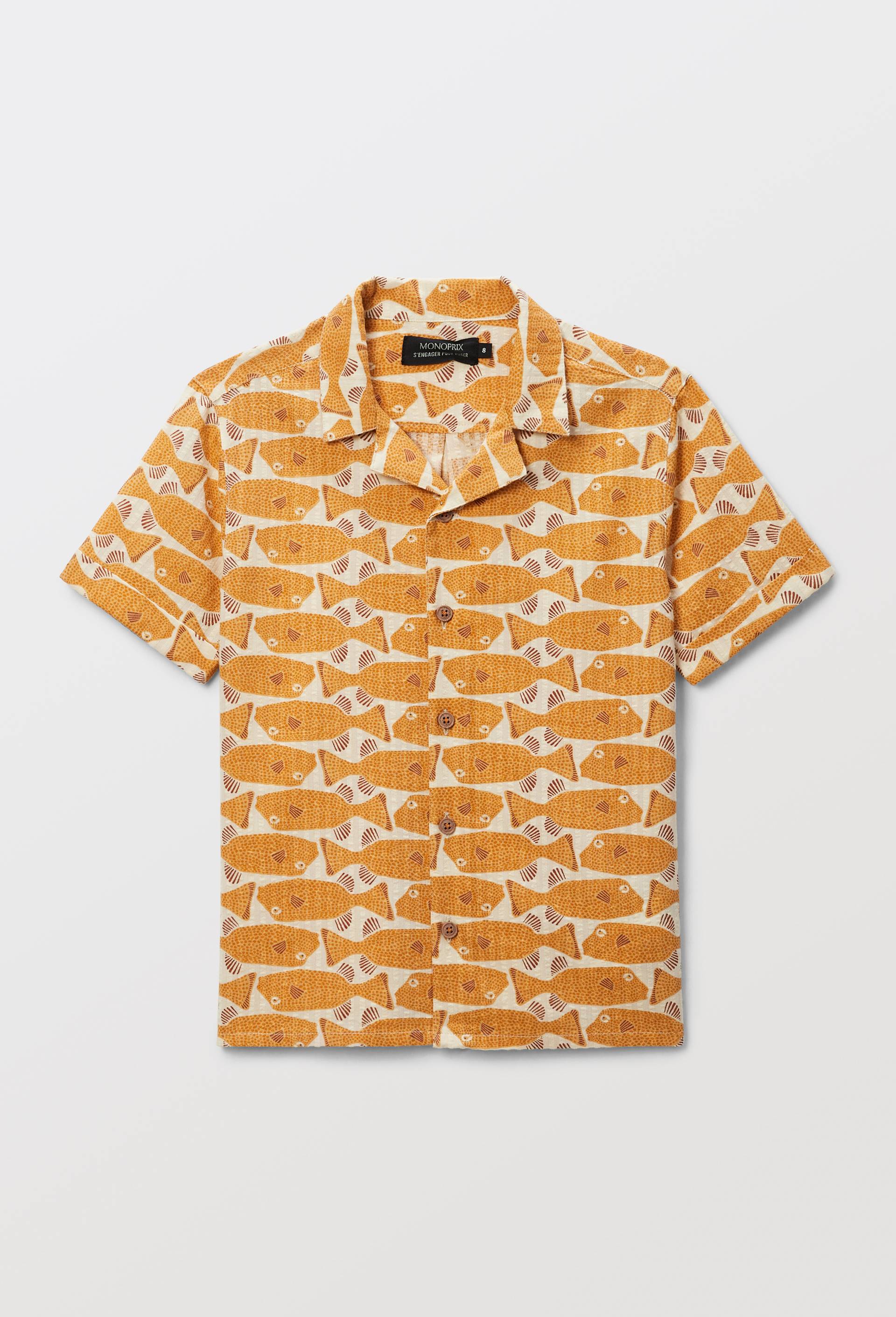 Chemise manches courtes imprim&eacute;e en coton BIO GOTS, Jaune, large image number 4