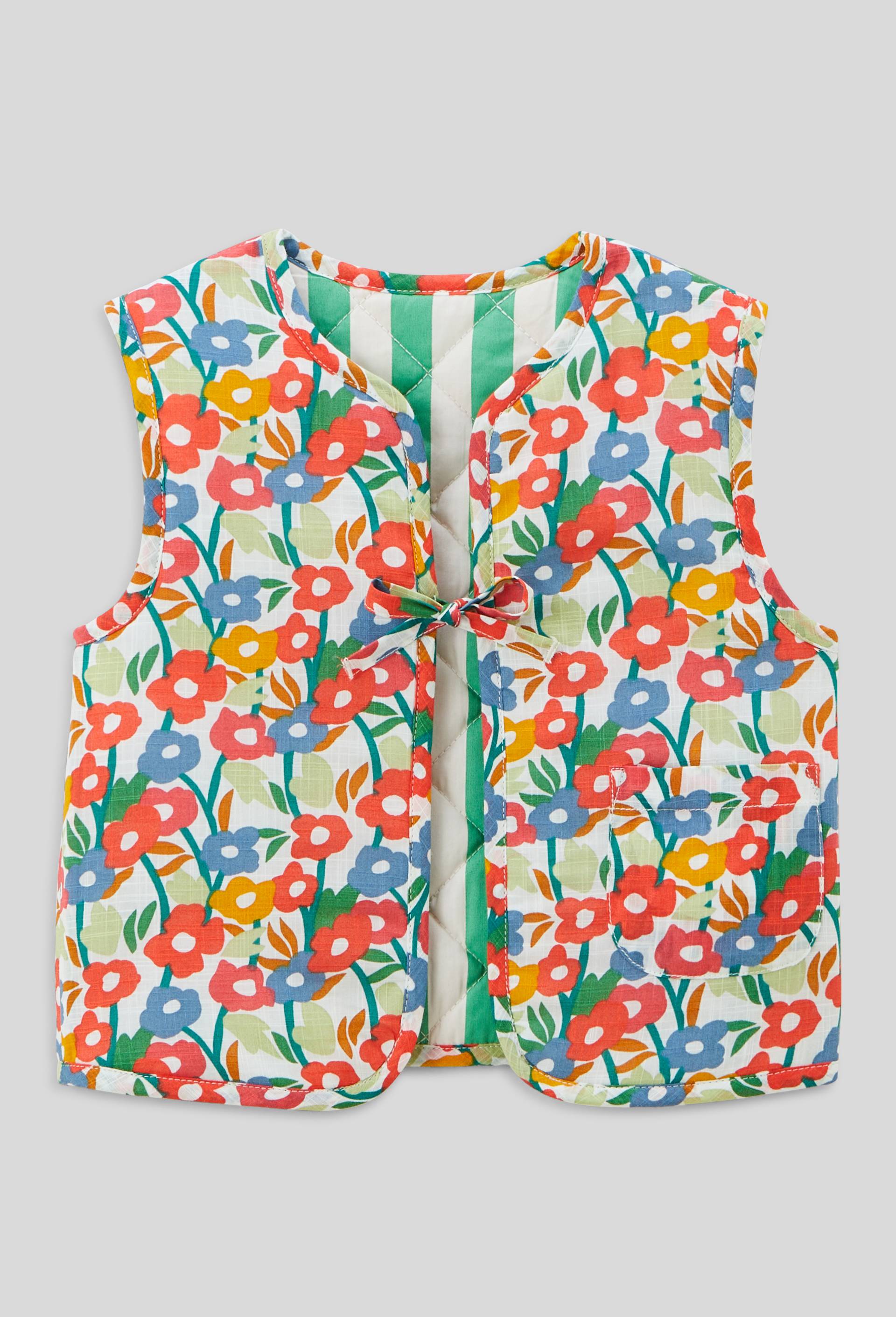 Gilet sans manches r&eacute;versible ray&eacute; et imprim&eacute;, Vert, large image number 3