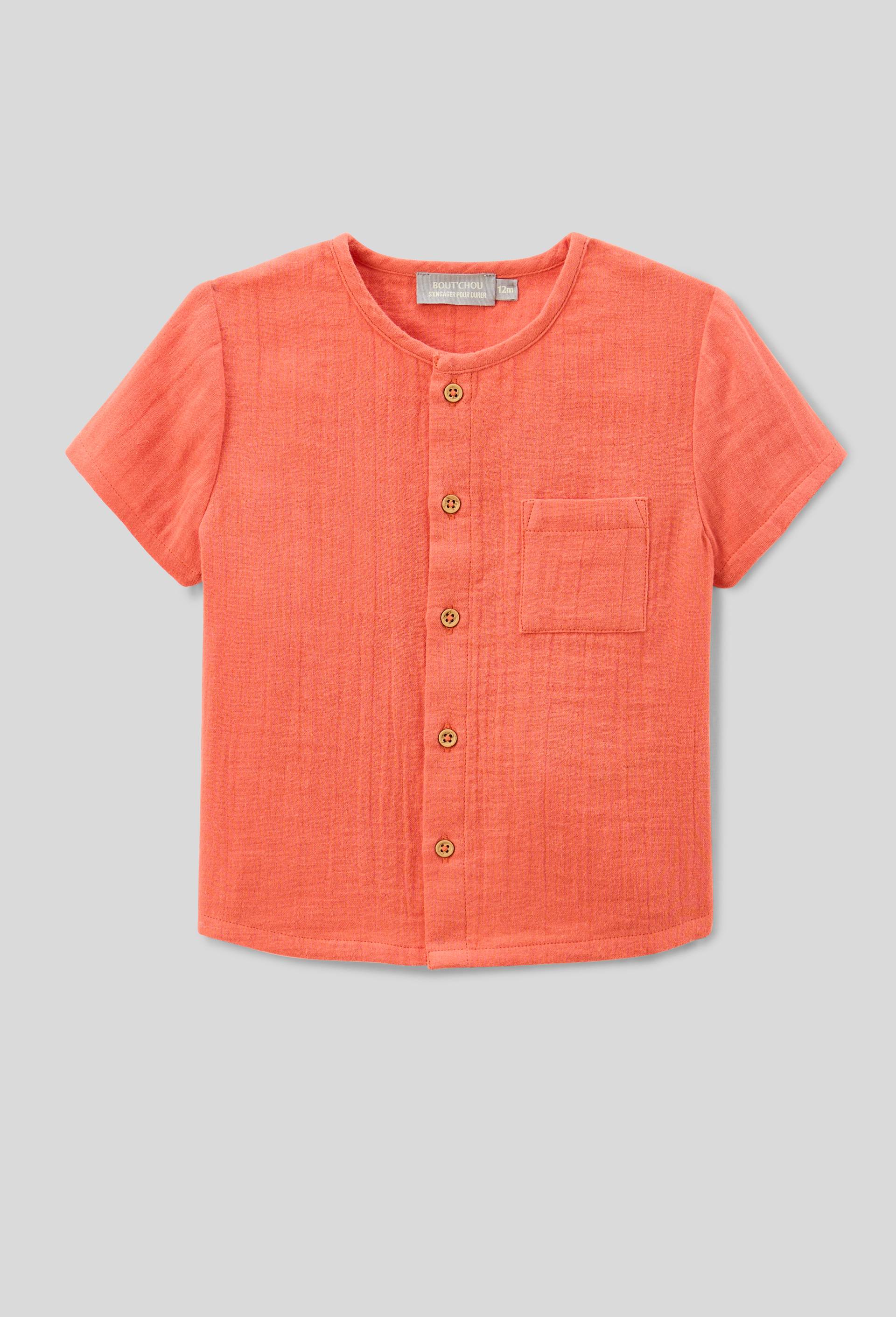 Chemise manches courtes col mao en coton BIO GOTS, Orange fonc&eacute;, swatch image