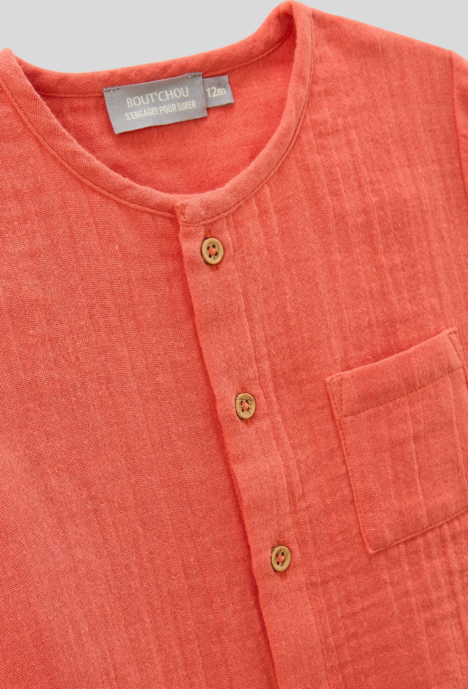 Chemise manches courtes col mao en coton BIO GOTS, Orange fonc&eacute;, large image number 2.0