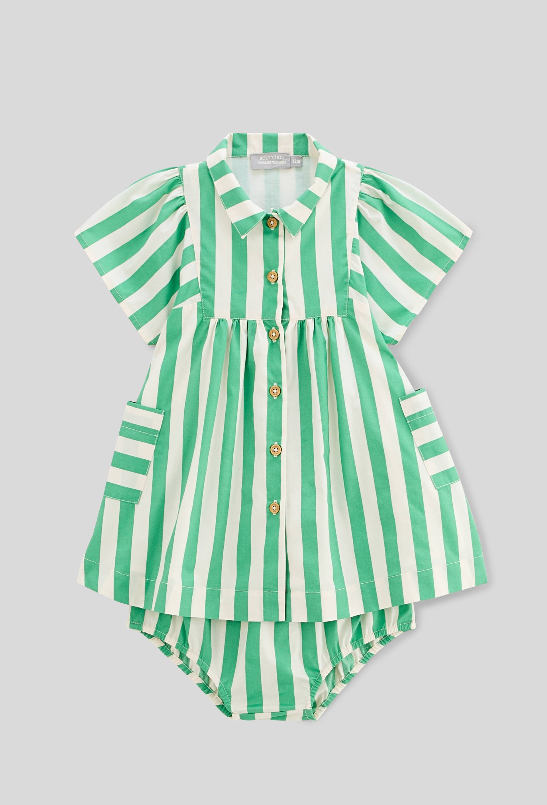 Robe avec bloomer rayés en coton BIO GOTS, Vert, large image number 0