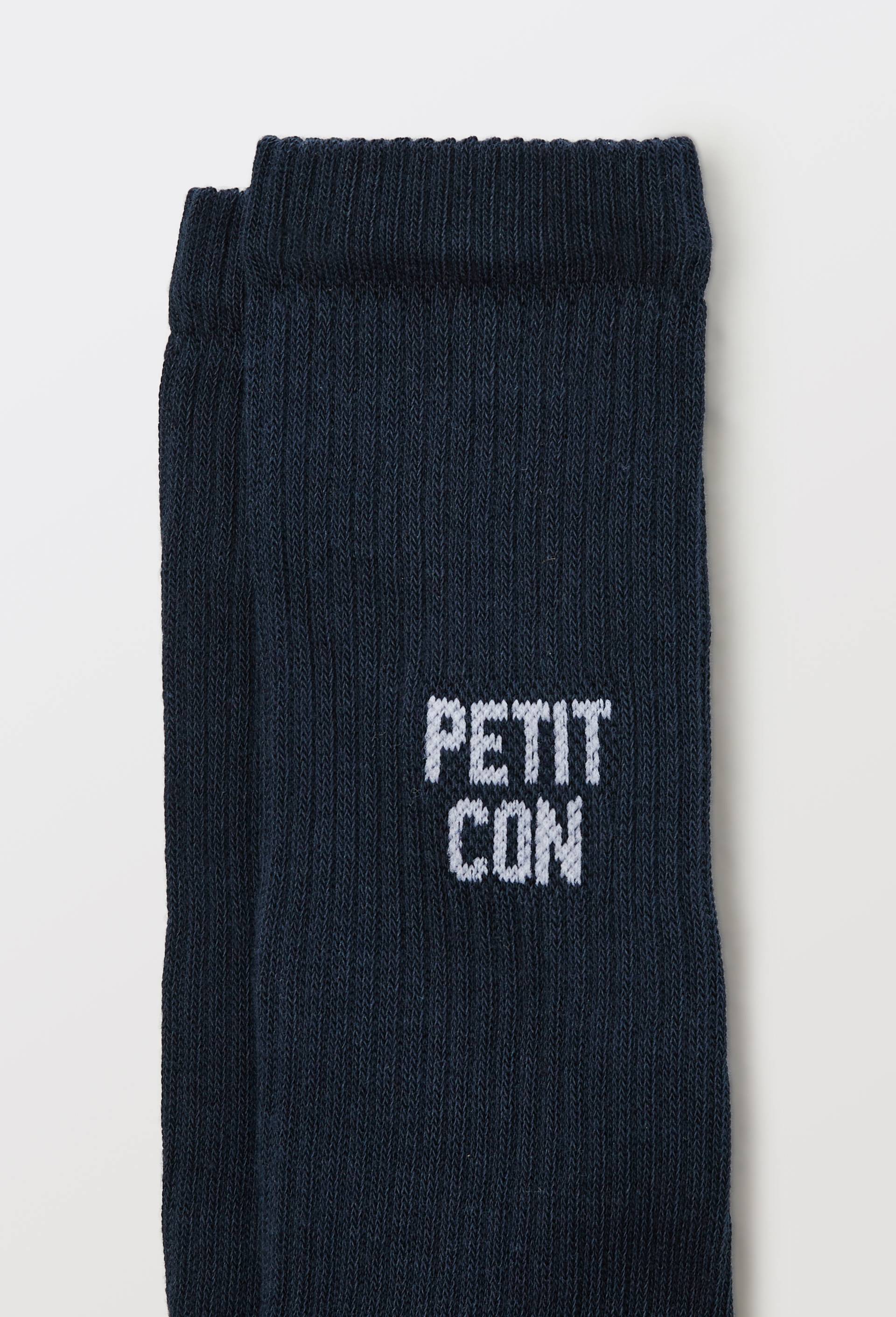 Chausettes en coton &agrave; texte "Petit Con", Bleu fonc&eacute;, large image number 1