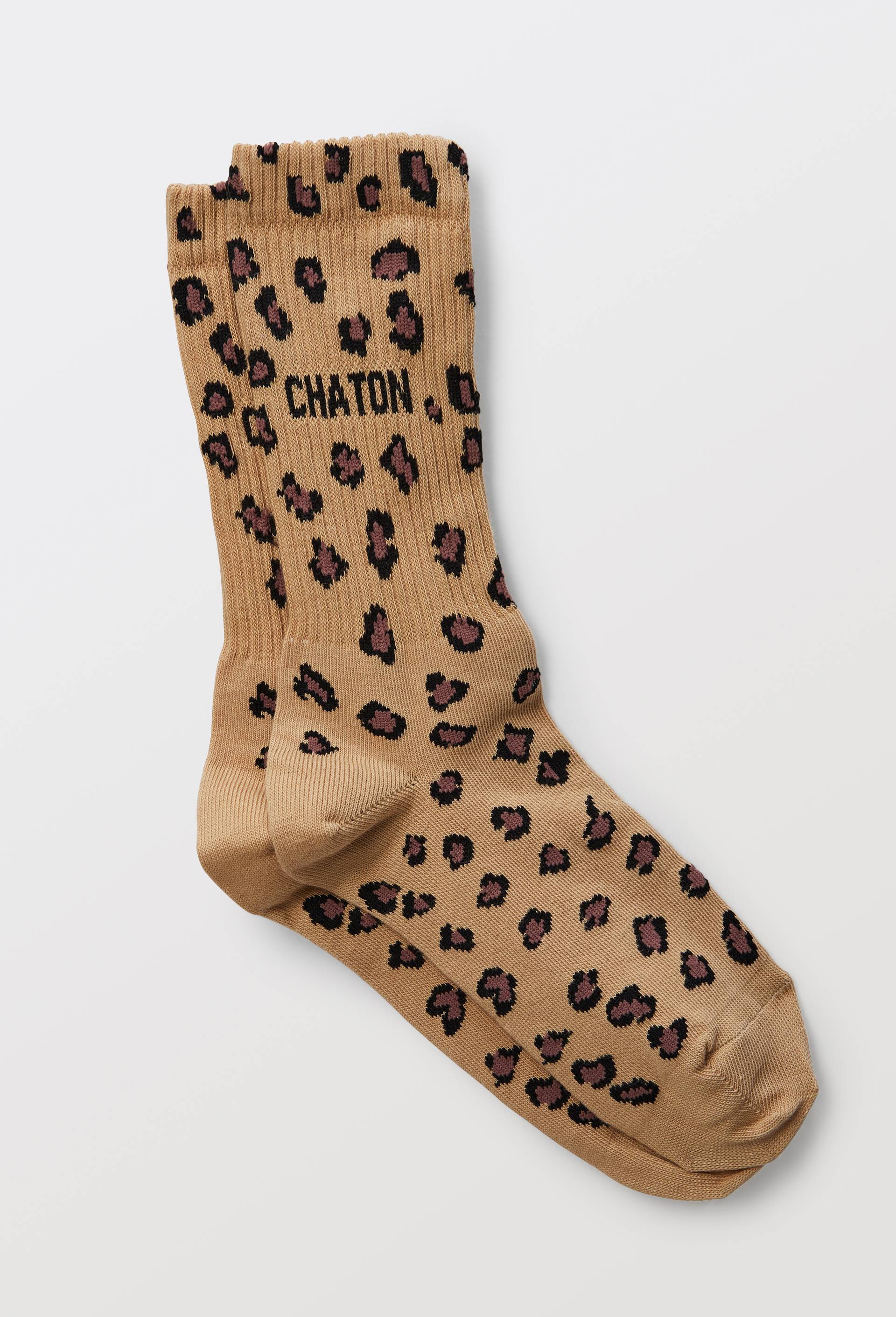 Paire de chaussettes motif l&eacute;opard en coton F&eacute;licie Aussi, Beige, large image number 0