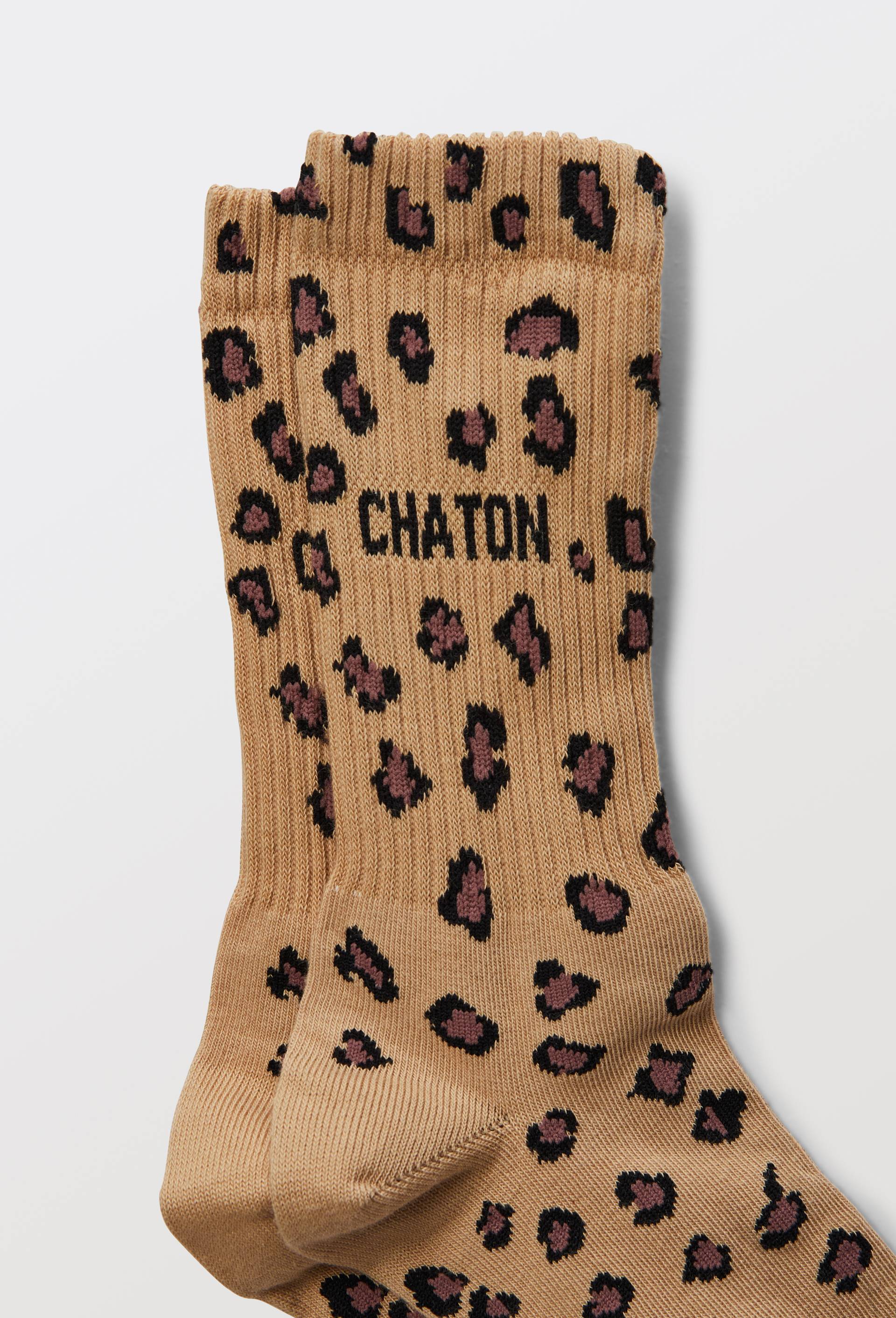 Paire de chaussettes motif l&eacute;opard en coton F&eacute;licie Aussi, Beige, large image number 1