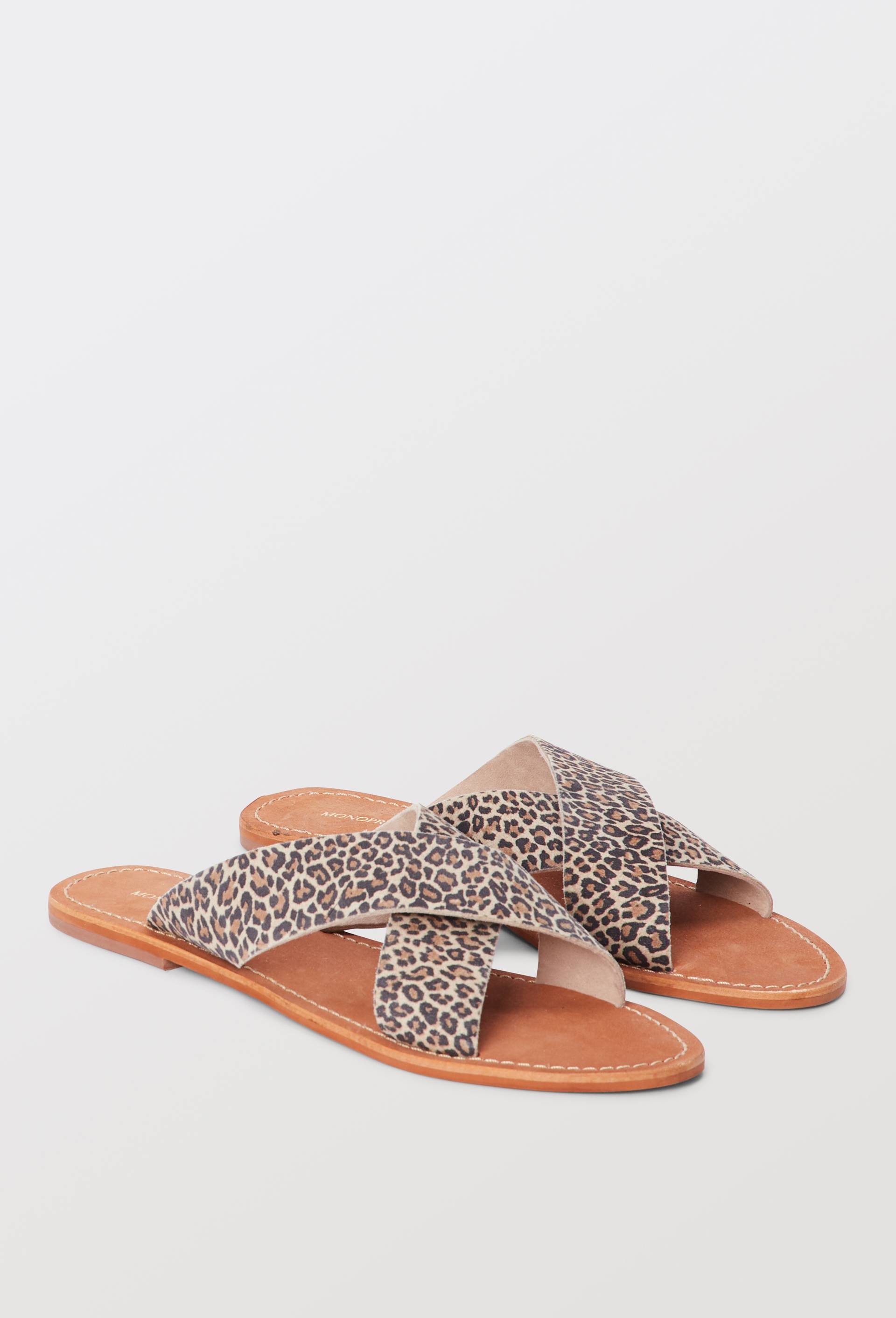 Claquette leopard en cuir, Brun clair, large image number 0.0