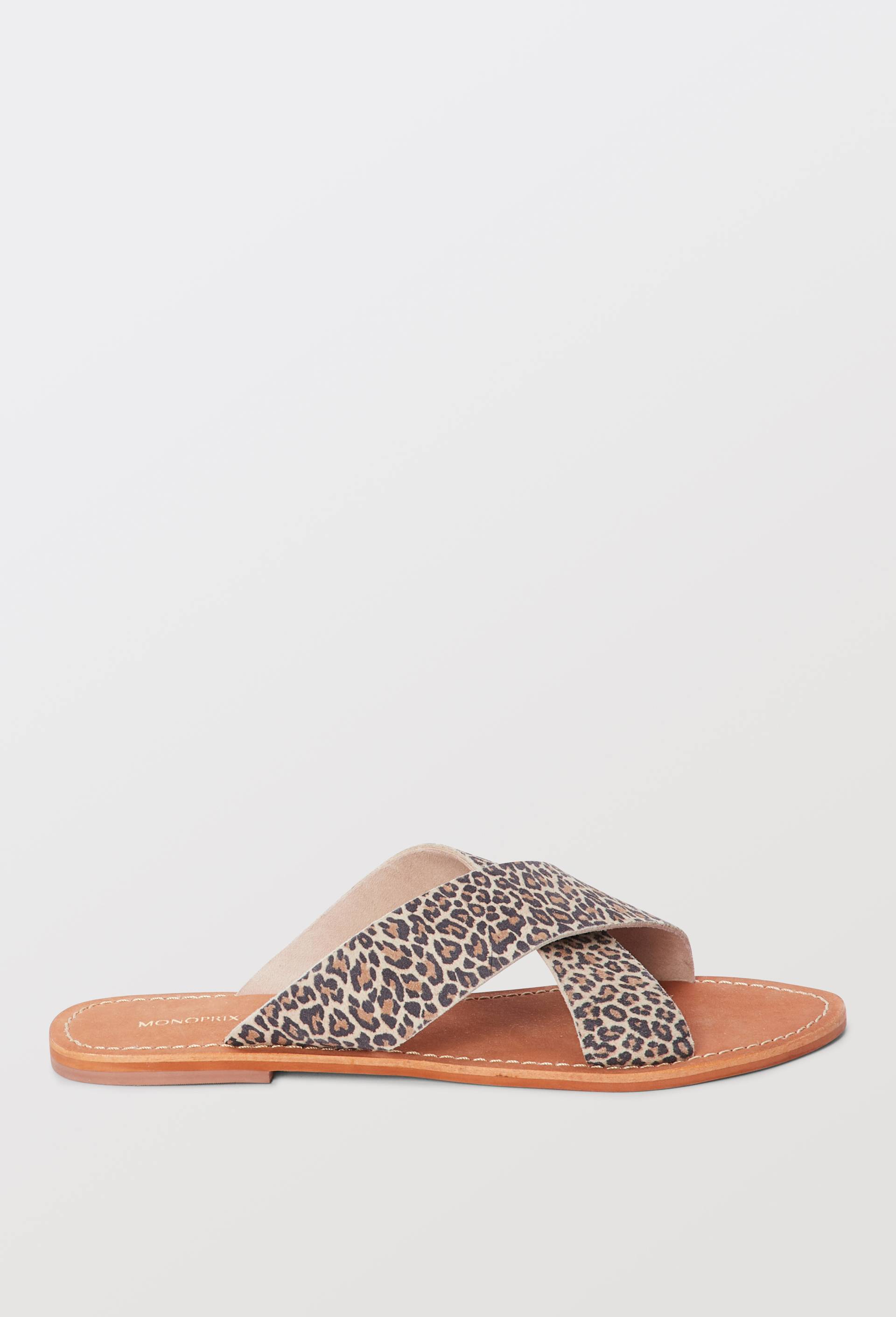 Claquette leopard en cuir, Brun clair, large image number 1.0