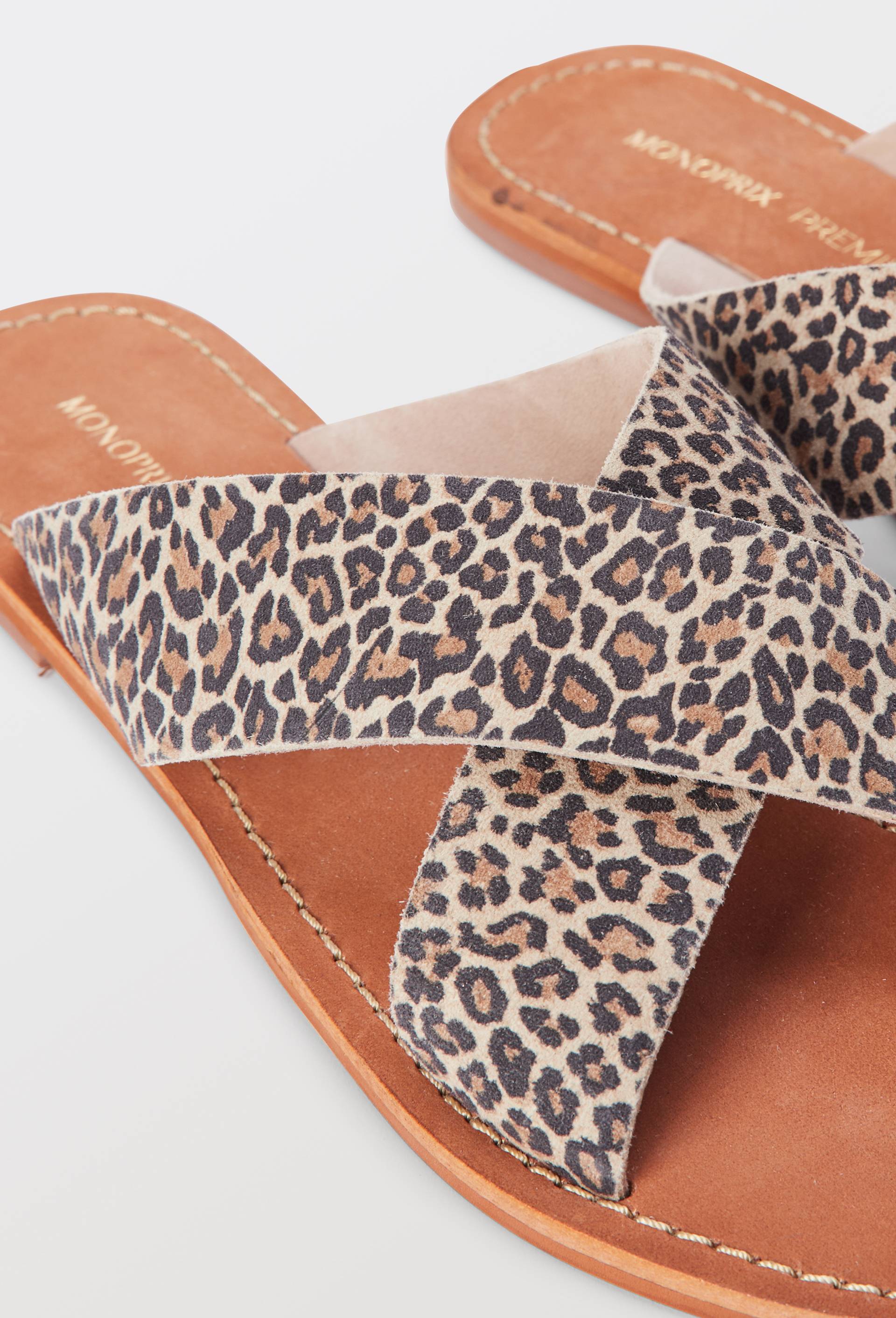 Claquette leopard en cuir, Brun clair, large image number 2.0