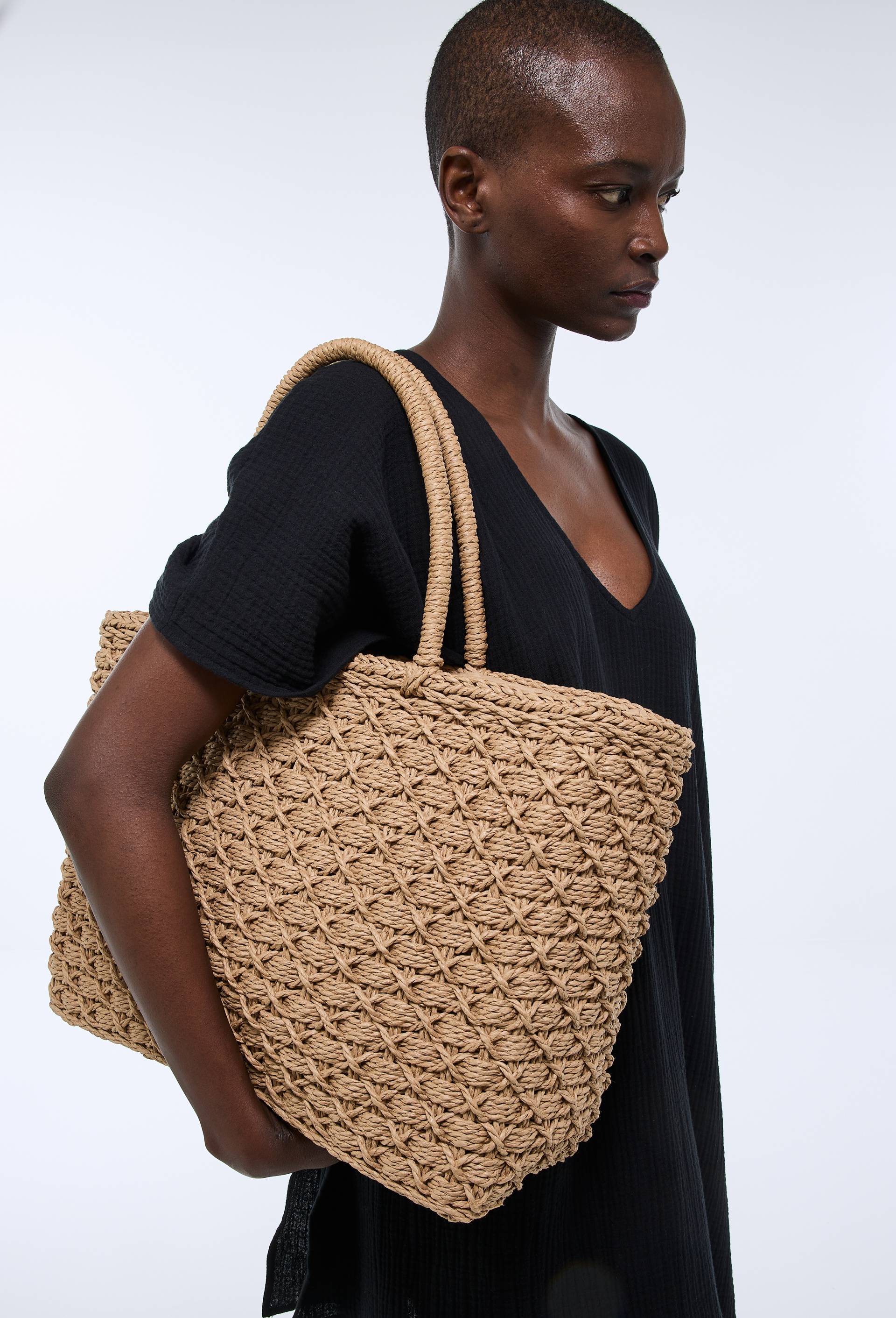 Panier en paille papier, Beige clair, large image number 0