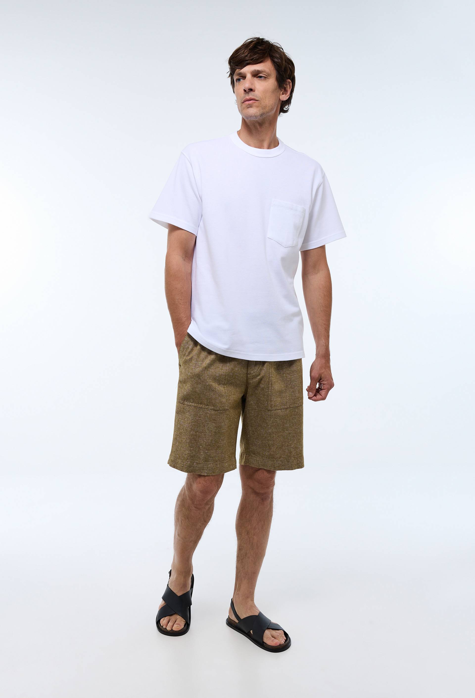 T-shirt col rond manches courtes piqu&eacute; en coton bio GOTS, Blanc, large image number 0