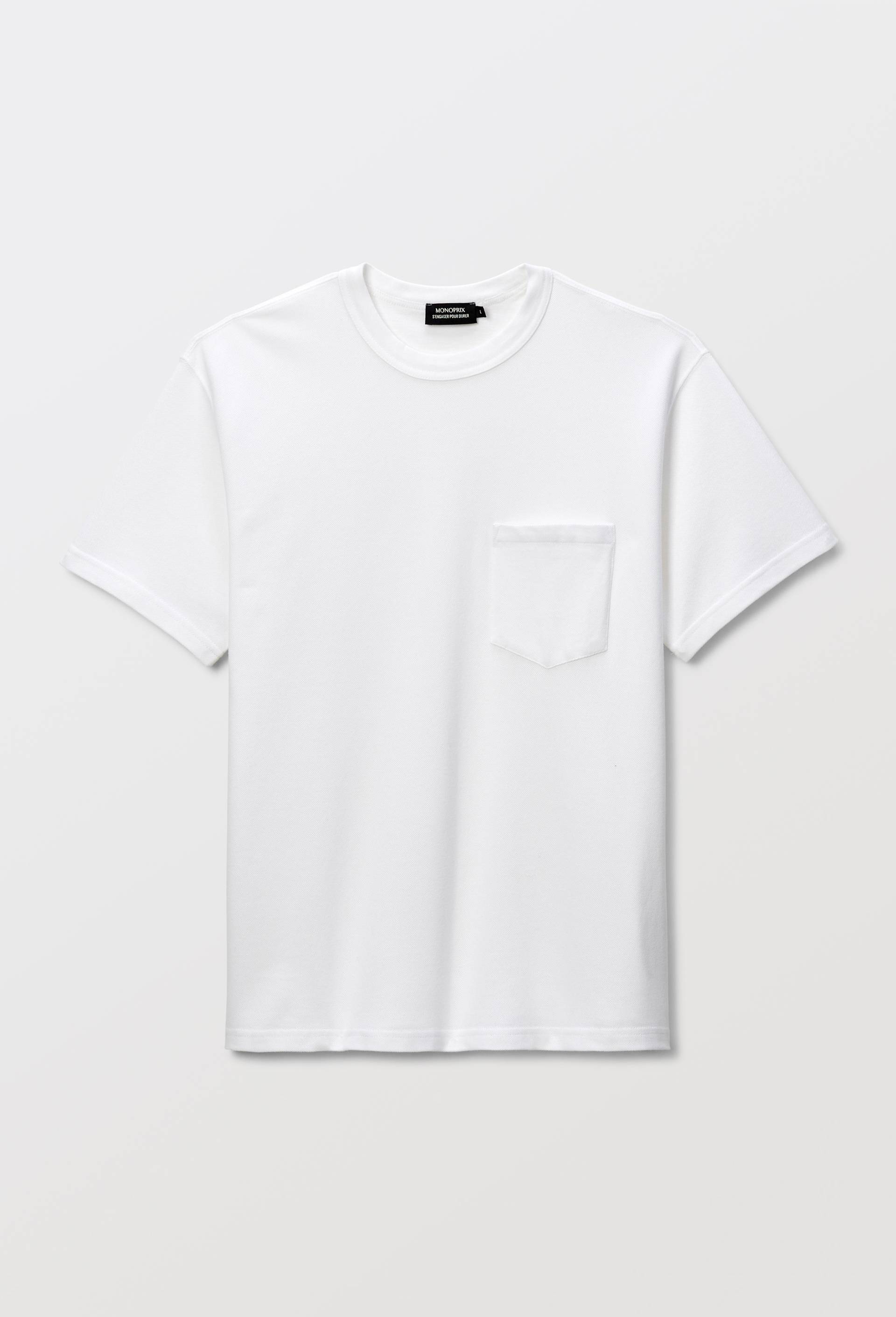 T-shirt col rond manches courtes piqu&eacute; en coton bio GOTS, Blanc, large image number 2