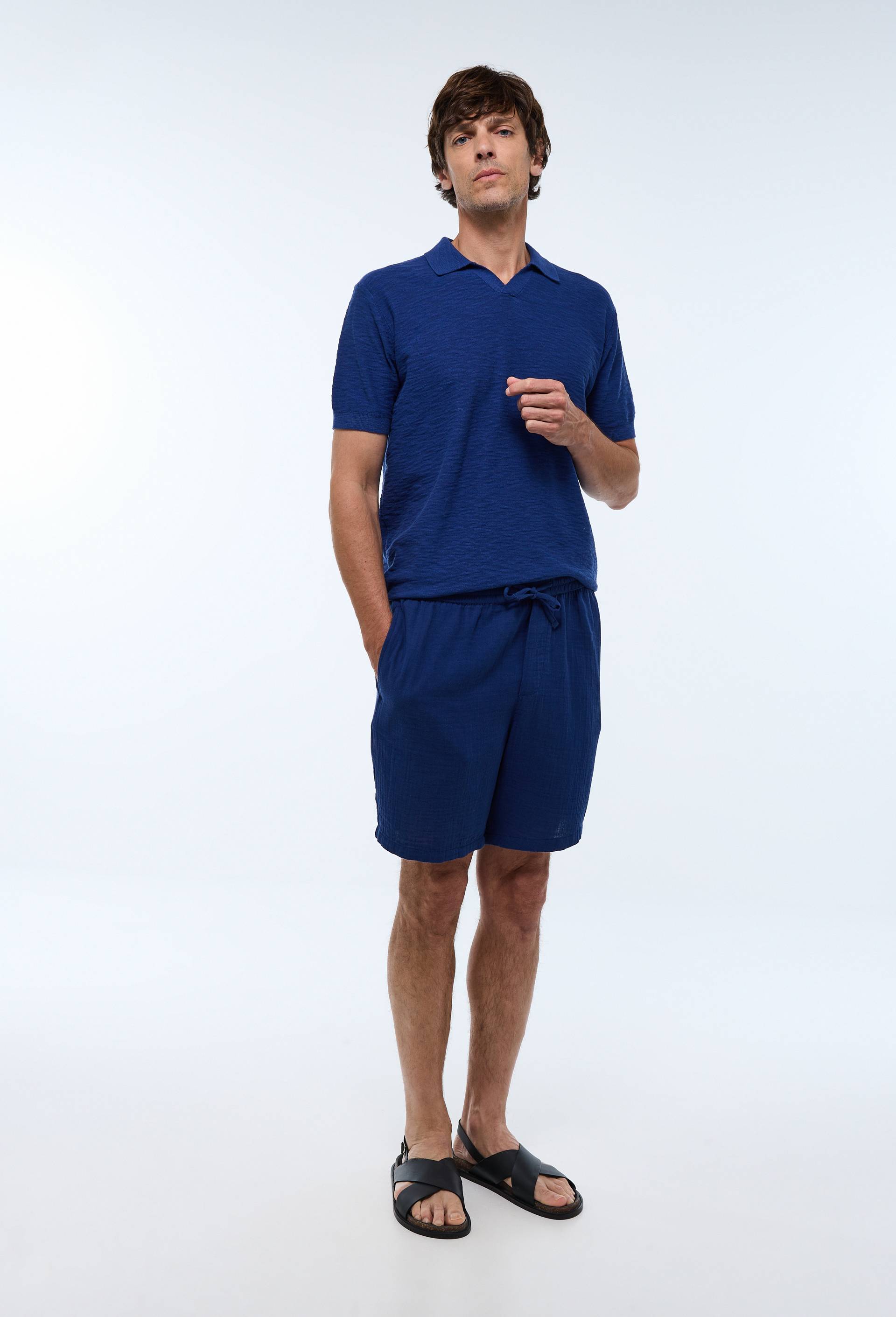 Short en gaze de coton BIO GOTS, Bleu fonc&eacute;, large image number 0