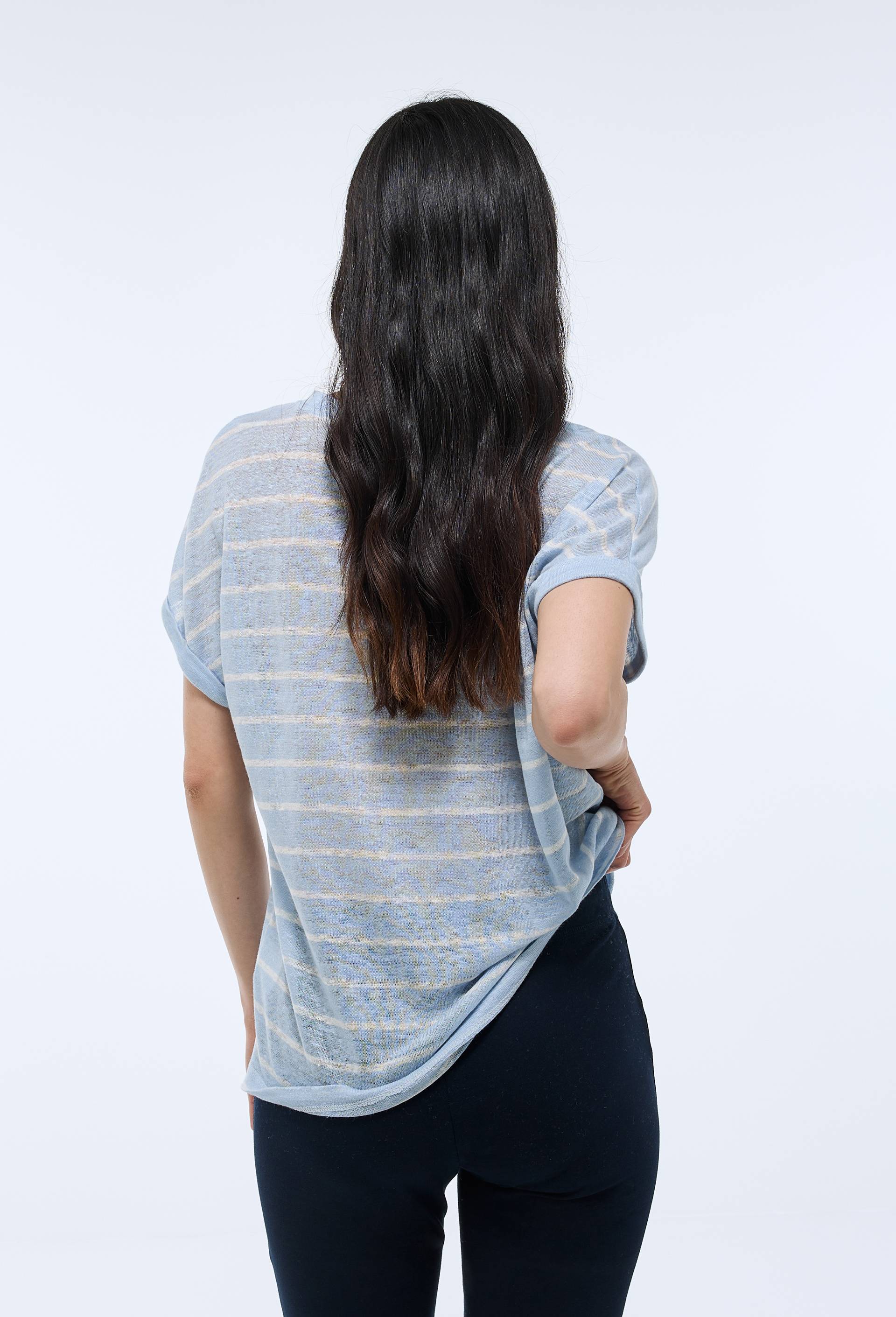 T-shirt ray&eacute; en lin coton, Bleu clair, large image number 1