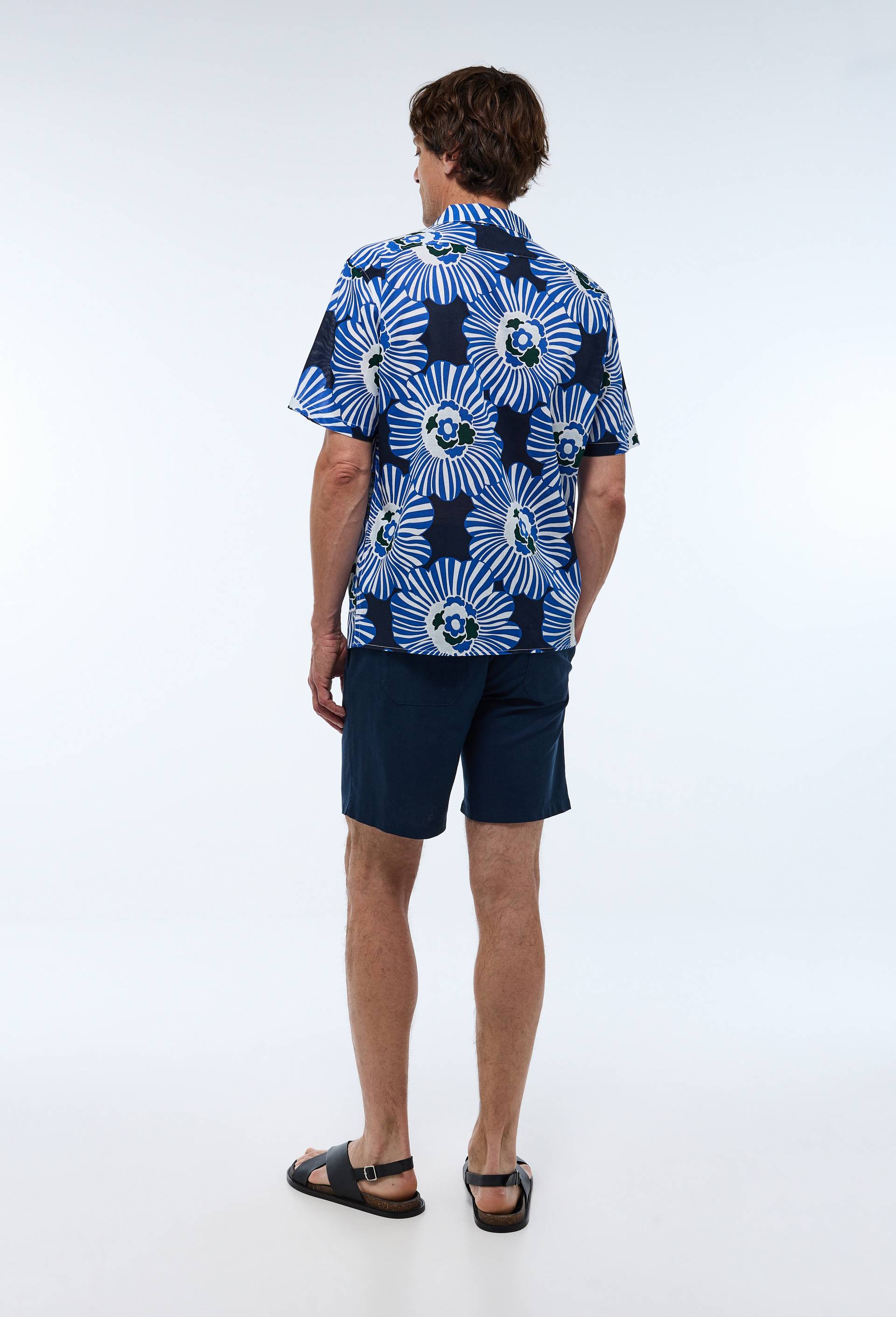Chemise manches courtes col cuba imprim&eacute;e en coton bio GOTS, Bleu fonc&eacute;, large image number 5